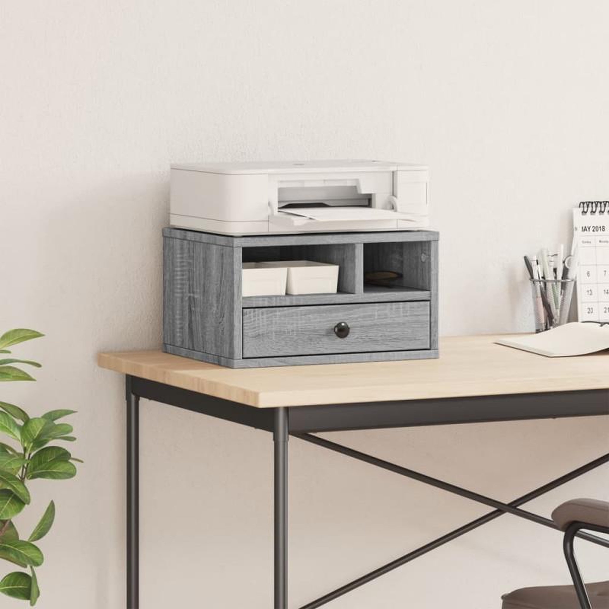 Voir la diapositive 3 : VIDAXL Support d imprimante sonoma gris 40x32x22,5cm bois d ingénierie