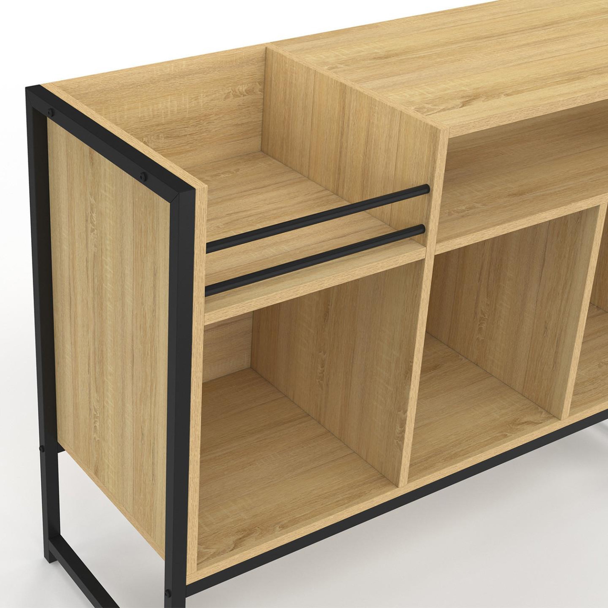 Voir la diapositive 5 : ID MARKET Meuble vinyle, buffet de rangement 100cm detroit bois et noir design industriel