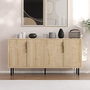 Voir la diapositive 2 : CONCEPT USINE Buffet cannelé 4 portes aspect bois 150x75cm CIARO