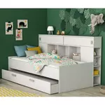 Lit enfant 90x200cm  avec tiroir et environnement ODY. Coloris disponibles : Blanc