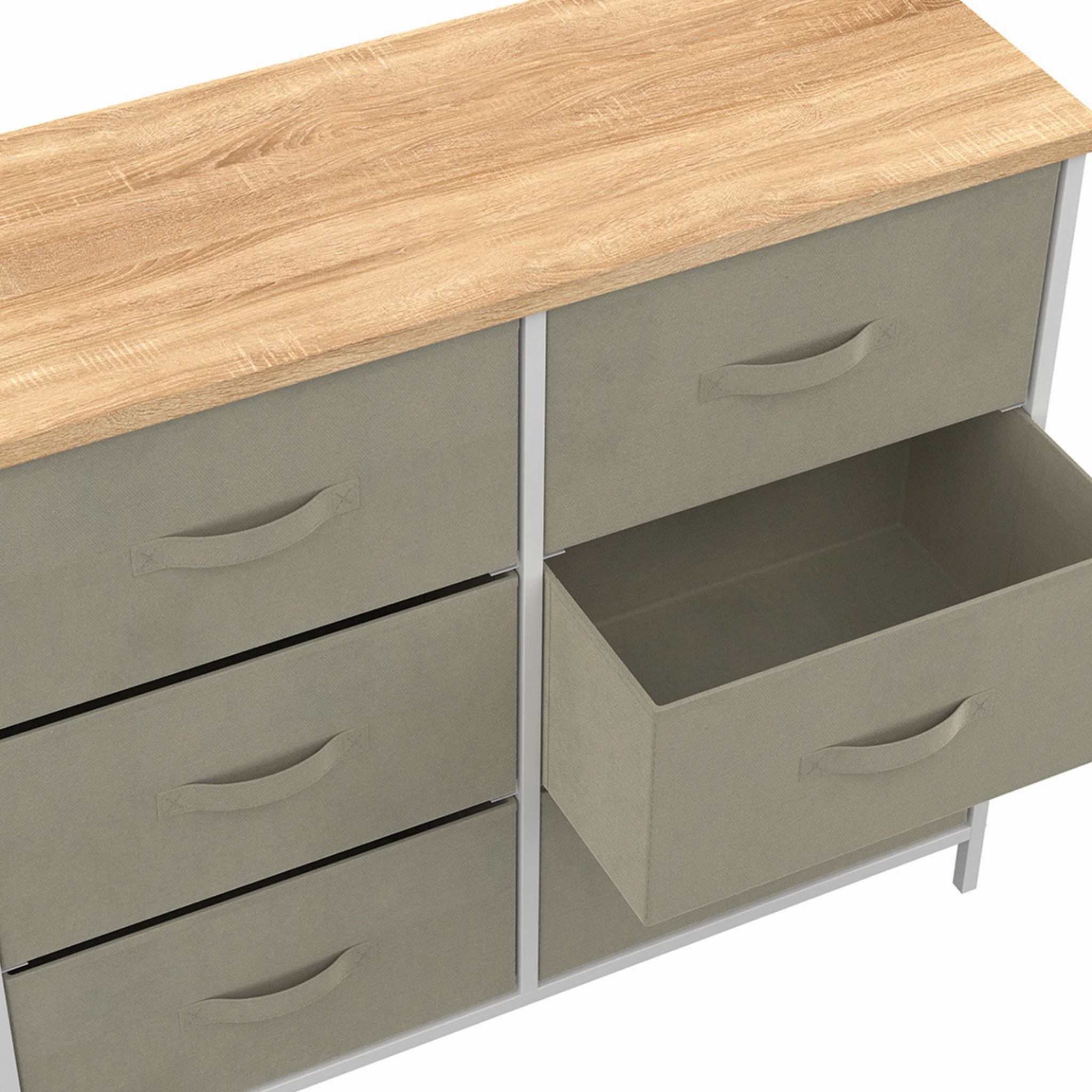 Voir la diapositive 5 : ID MARKET Commode 6 tiroirs en tissu alta 80 cm gris clair et plateau effet bois design industriel