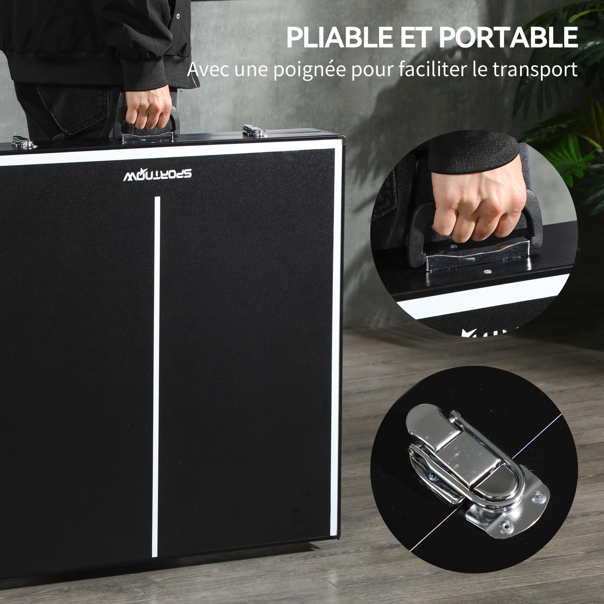 Voir la diapositive 4 : HOMCOM Mini table de ping pong pliable dim. 152 x 76 x 72 cm noir blanc
