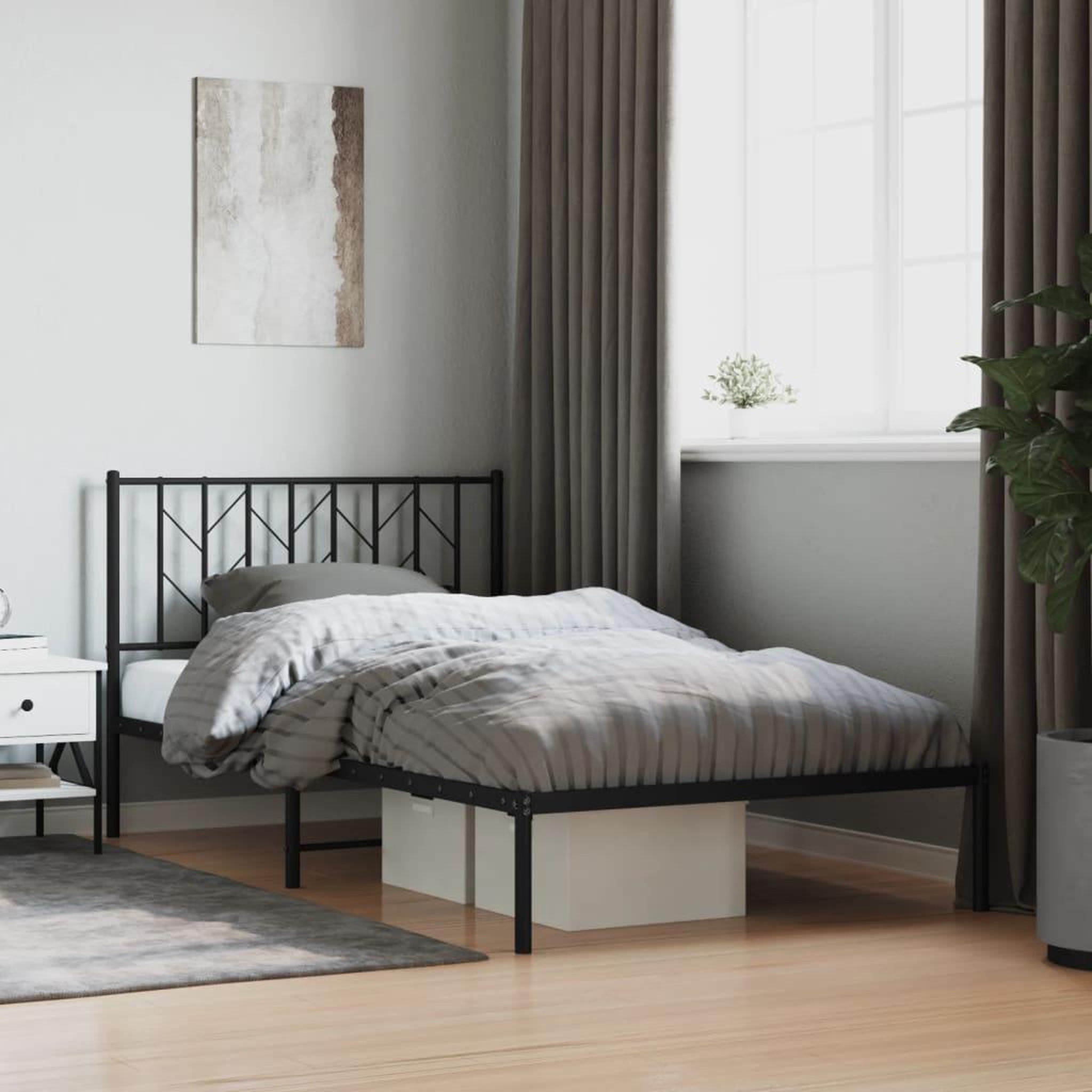 VIDAXL Cadre de lit metal sans matelas avec tete de lit noir 107x203cm