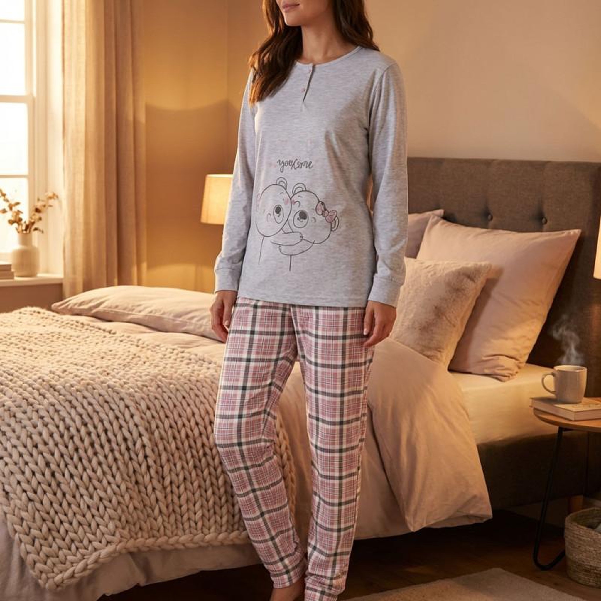 Voir la diapositive 2 : OZABI OZABI Ensemble Pyjama Long Femme Haut Manches Longues