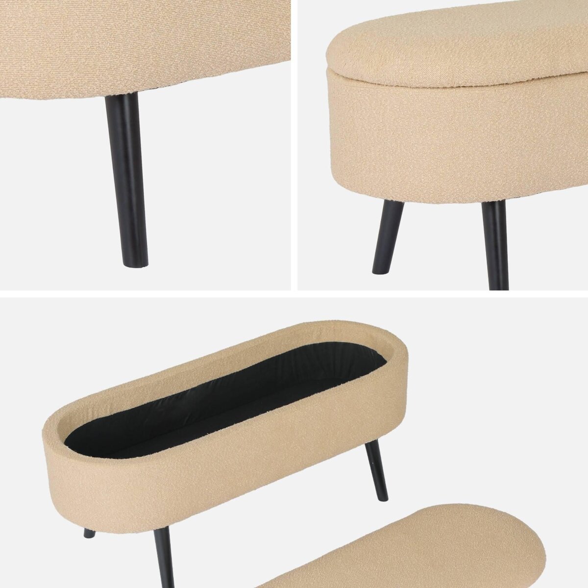 SWEEEK Banc coffre, bout de lit avec revêtement bouclette, pieds en bois noir