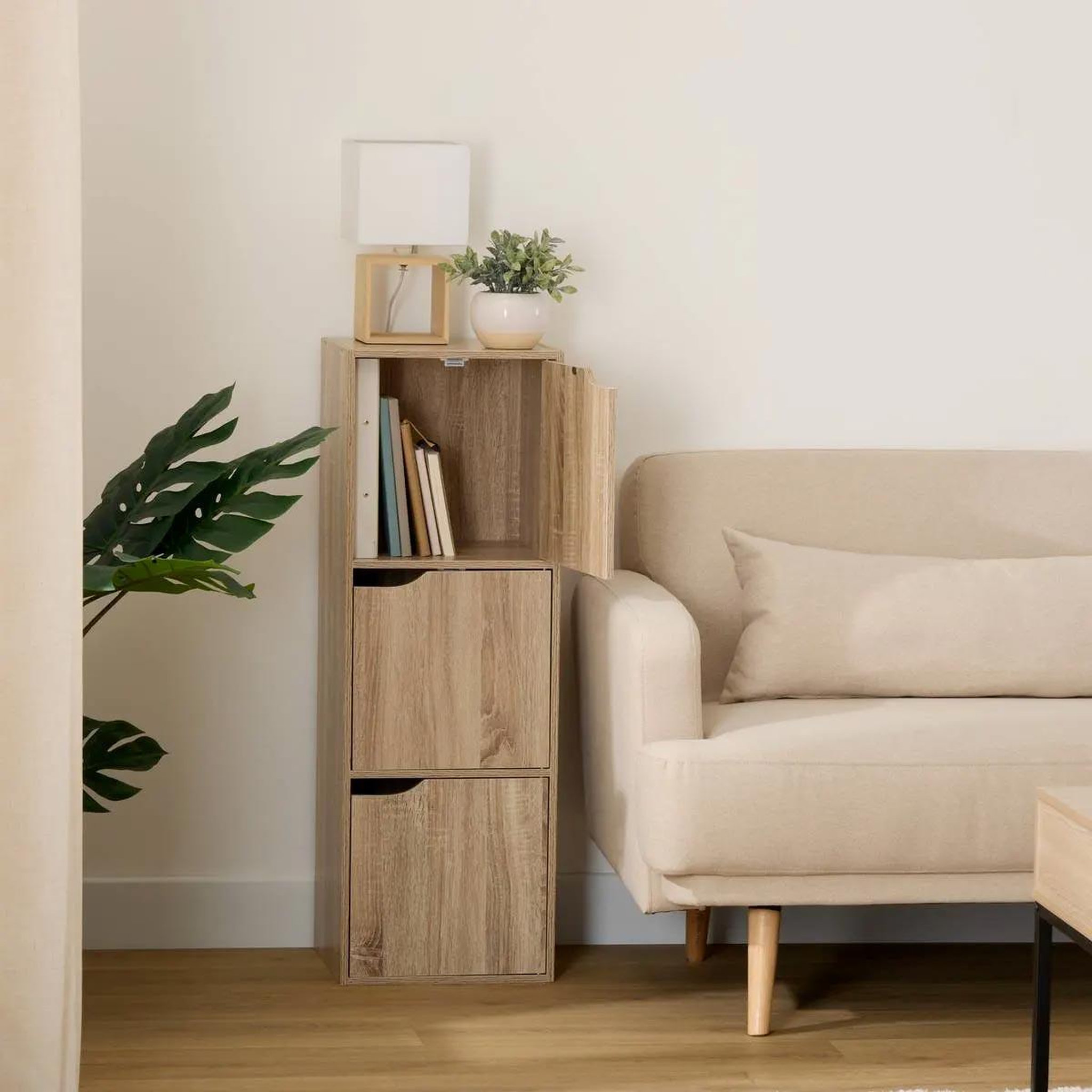 Voir la diapositive 6 : FIVE Etagère 3 cases de rangement avec portes mix n' modul - longueur 34,50 cm x hauteur 100,50 cm - marron