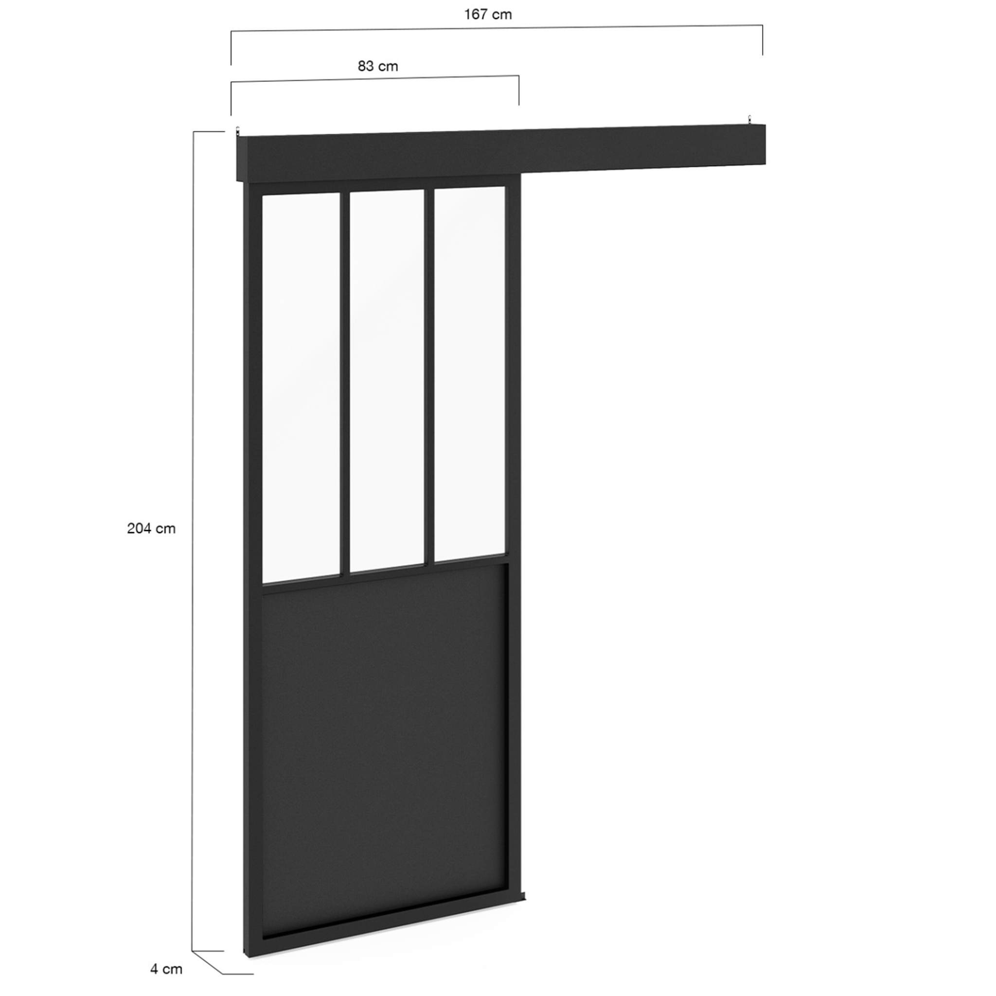 Voir la diapositive 5 : ID MARKET Kit porte coulissante verrière 83 cm en métal + mdf avec rail et fixations