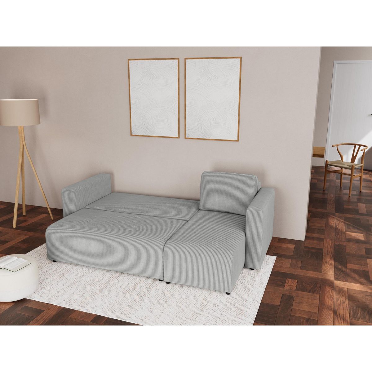 BEST MOBILIER Canopy - canapé d'angle réversible 4 places convertible avec coffre en velours côtelé