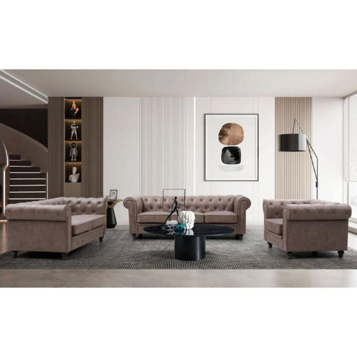 Paris Prix Canapé 3 Places  Chesterfield  209cm Marron Vintage