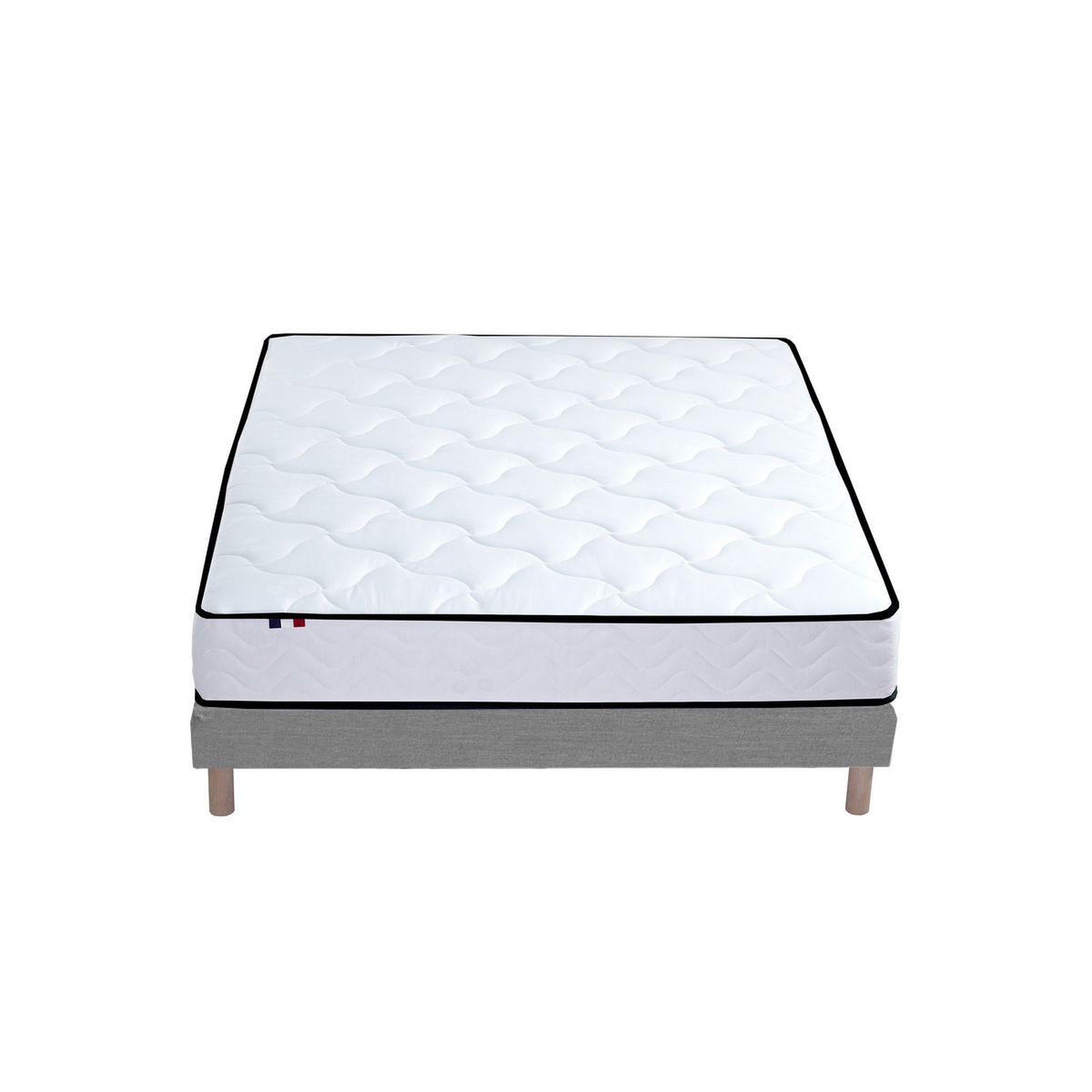 Voir la diapositive 2 : IDLITERIE Ensemble Matelas Ressorts + Mémoire de forme + sommier ELOISE Made in France 140 x 190 Sommier Gris chiné