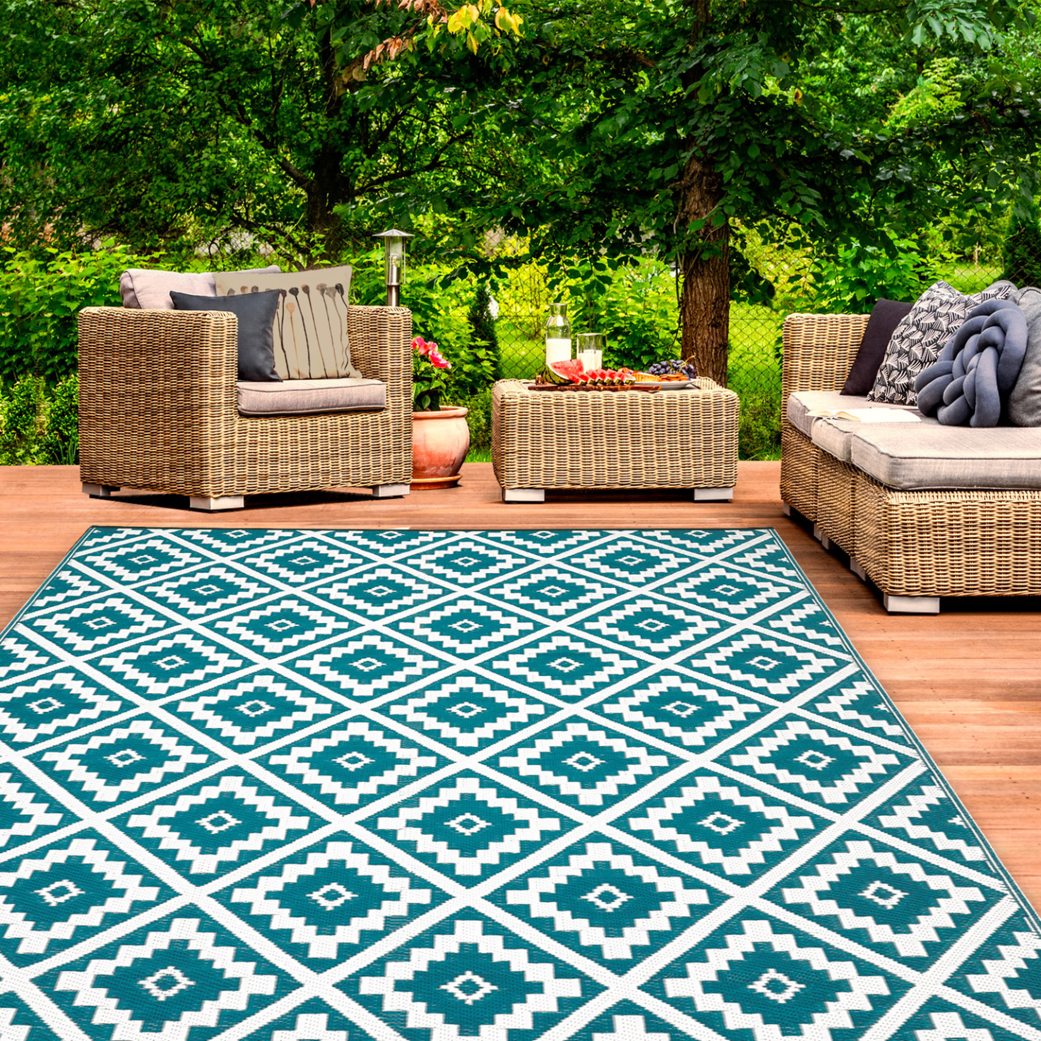 Voir la diapositive 2 : ID MARKET Tapis extérieur bahamas bleu canard 270 x 470 cm