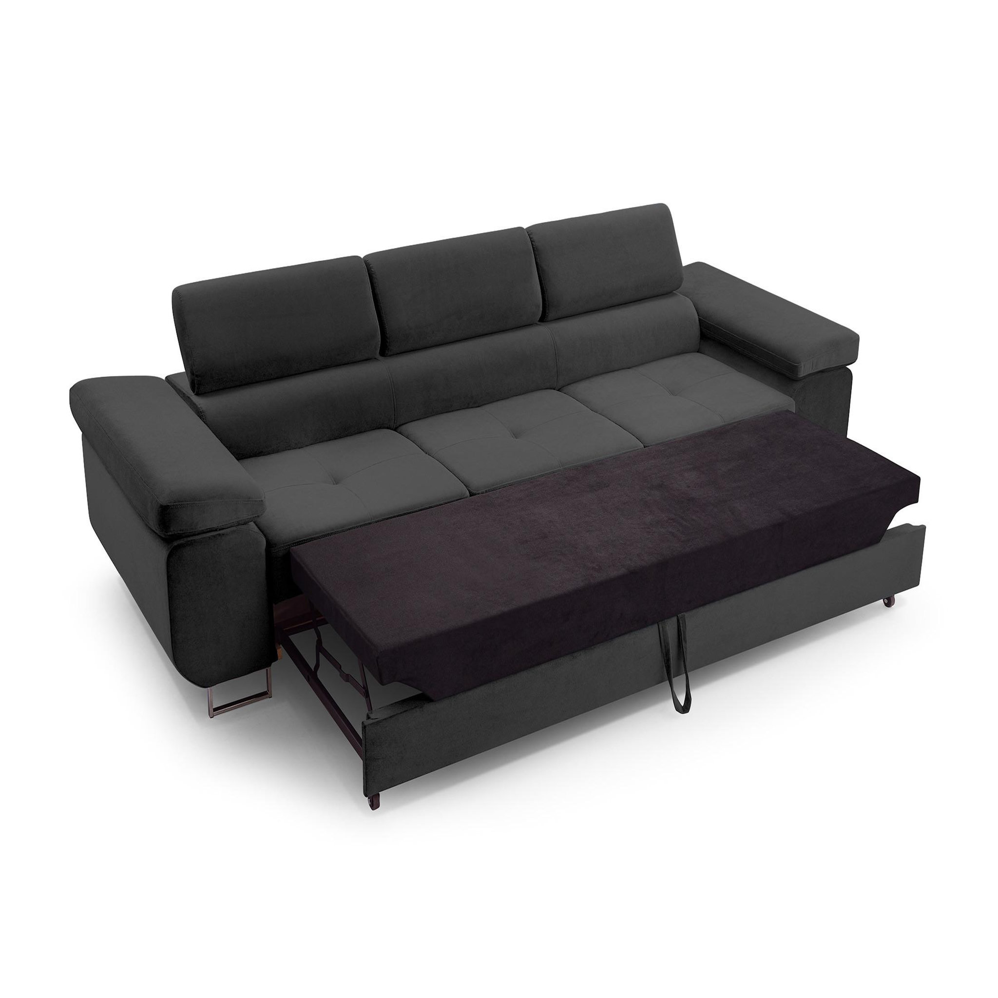 Voir la diapositive 2 : BEST MOBILIER Pablo - canapé 3 places - convertible avec têtières réglables - en velours
