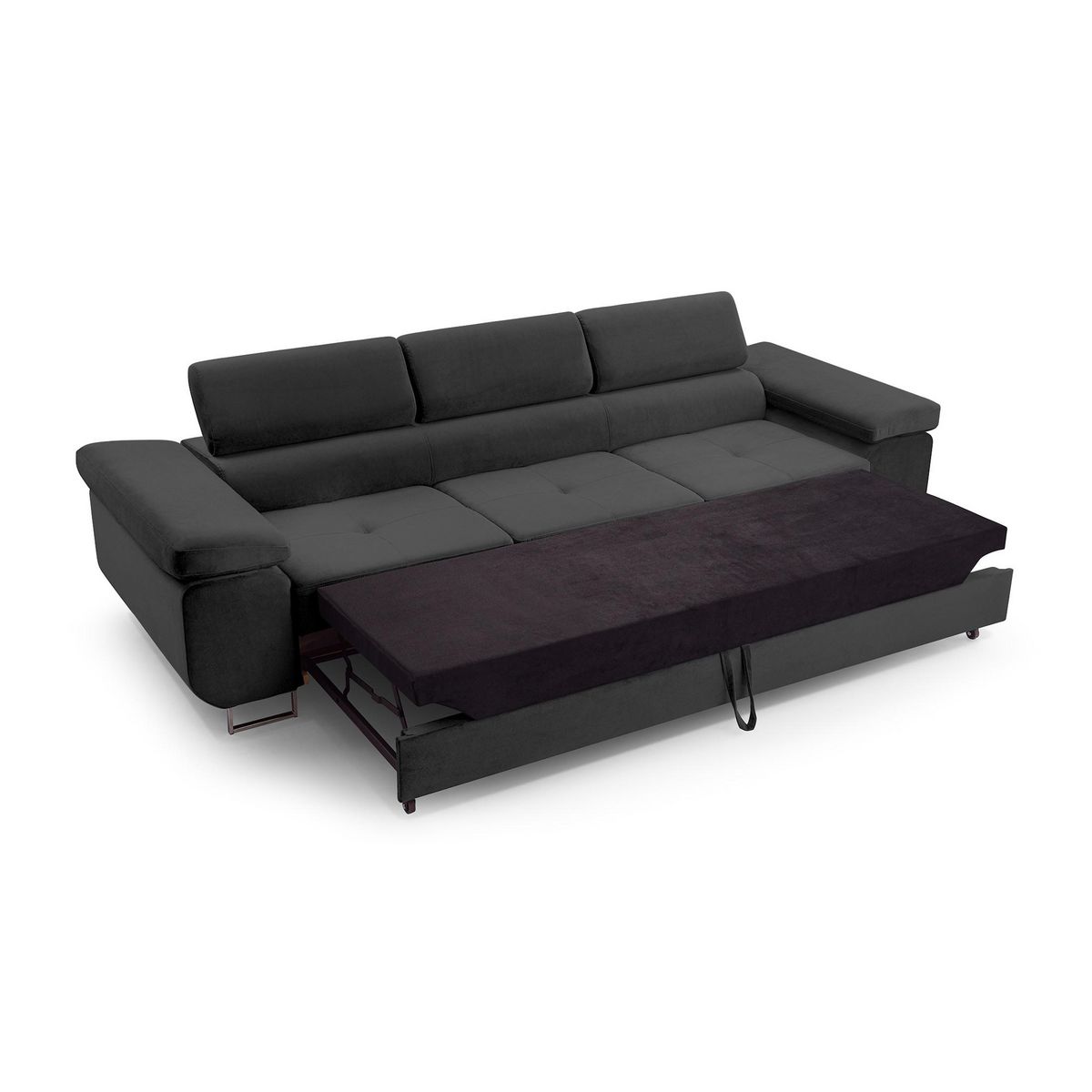 BEST MOBILIER Pablo - canapé 3 places - convertible avec têtières réglables - en velours