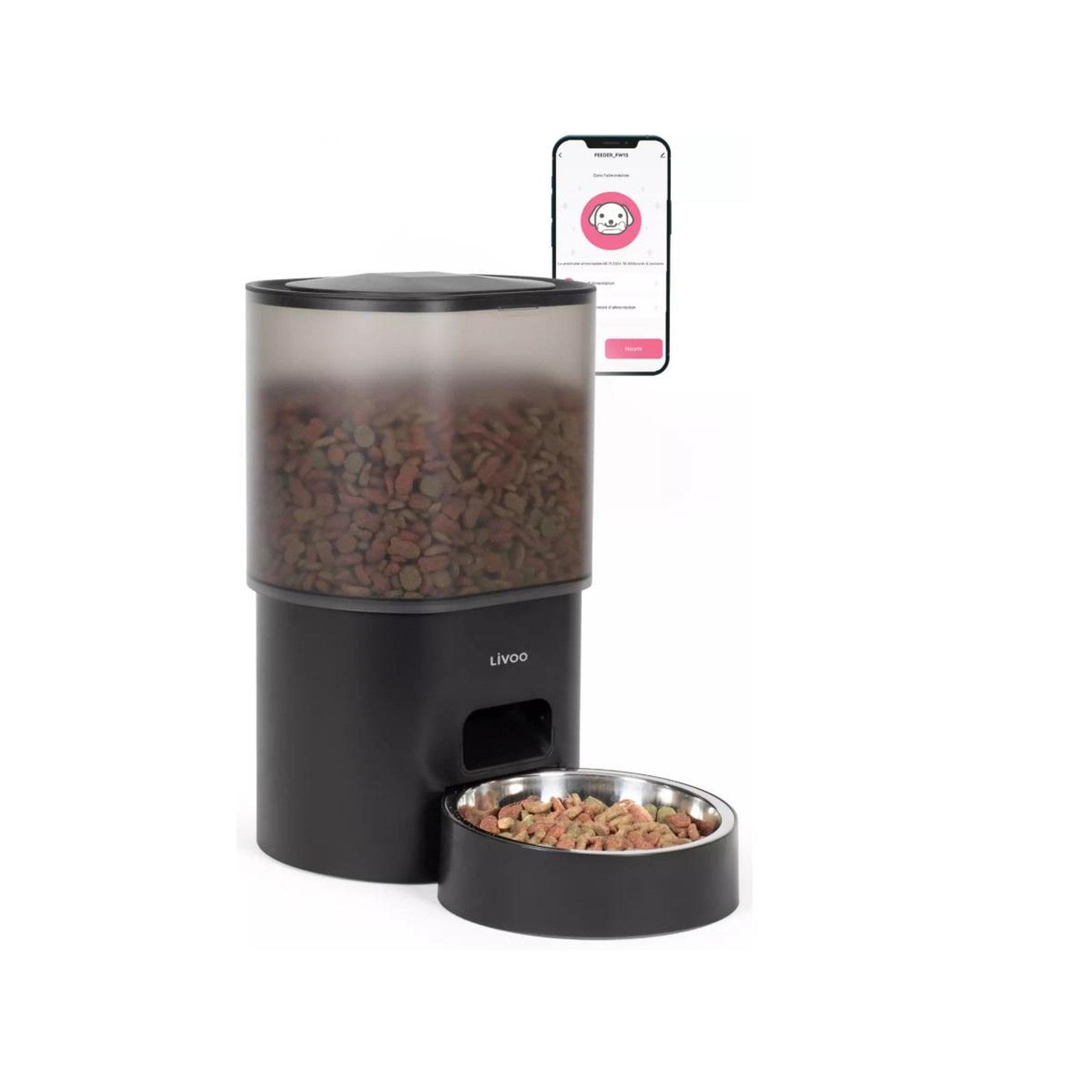 Voir la diapositive 1 : LIVOO Distributeur de croquettes automatique 5w noir - PET106