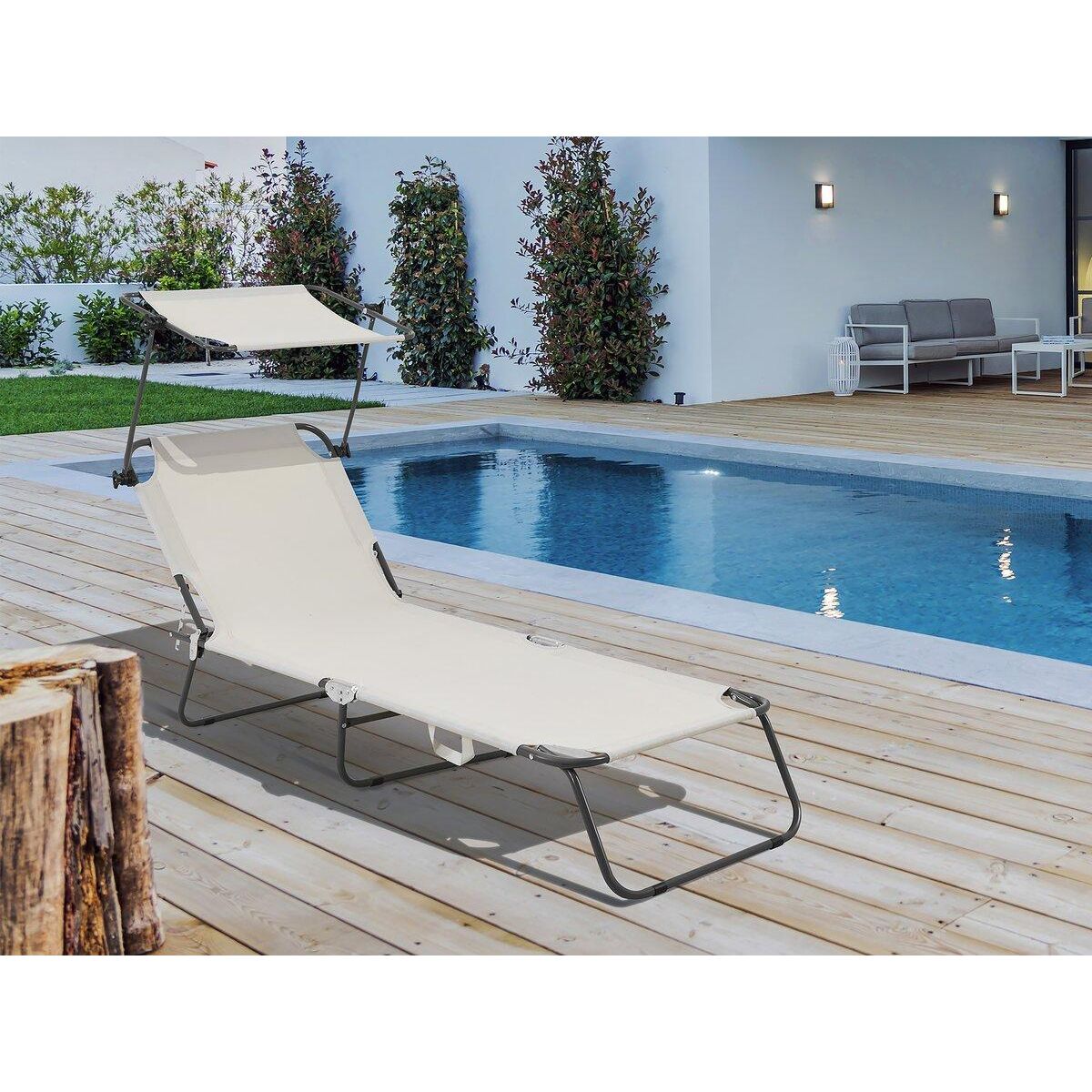 Habitat et Jardin Bain de soleil pliable  Lazy  - Avec pare soleil - Beige