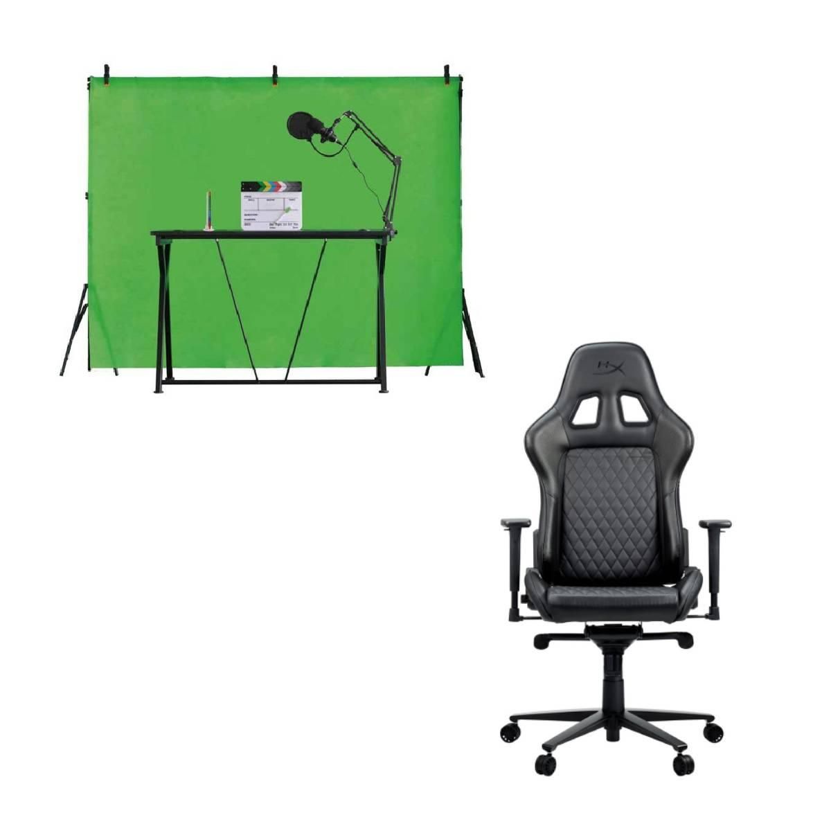 QILIVE Pack Streaming 4 en 1 + Chaise Gaming HyperX - Jet Black - Noir