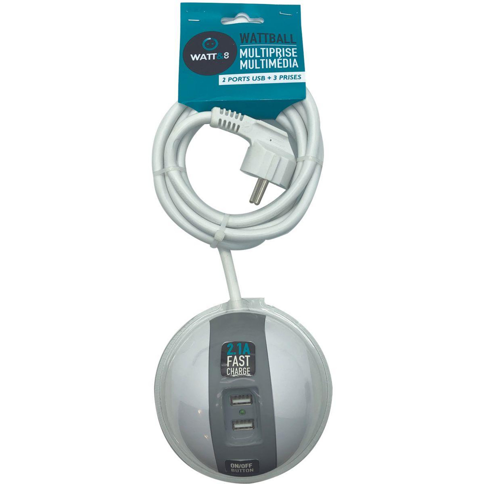 Voir la diapositive 3 : WATT AND CO Multiprise USB Wattball Blanc - Gris