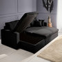 Voir la diapositive 4 : SWEEEK Canapé d'angle convertible en tissu noir - IDA - 3 places. fauteuil d'angle réversible coffre rangement lit modulable