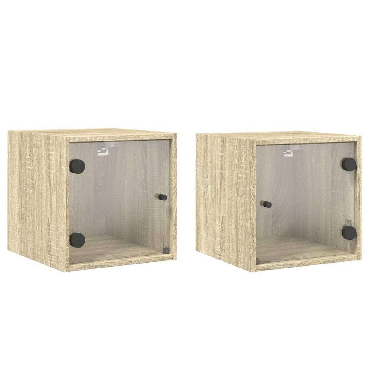VIDAXL Tables de chevet et portes vitrees 2pcs chene sonoma 35x37x35cm