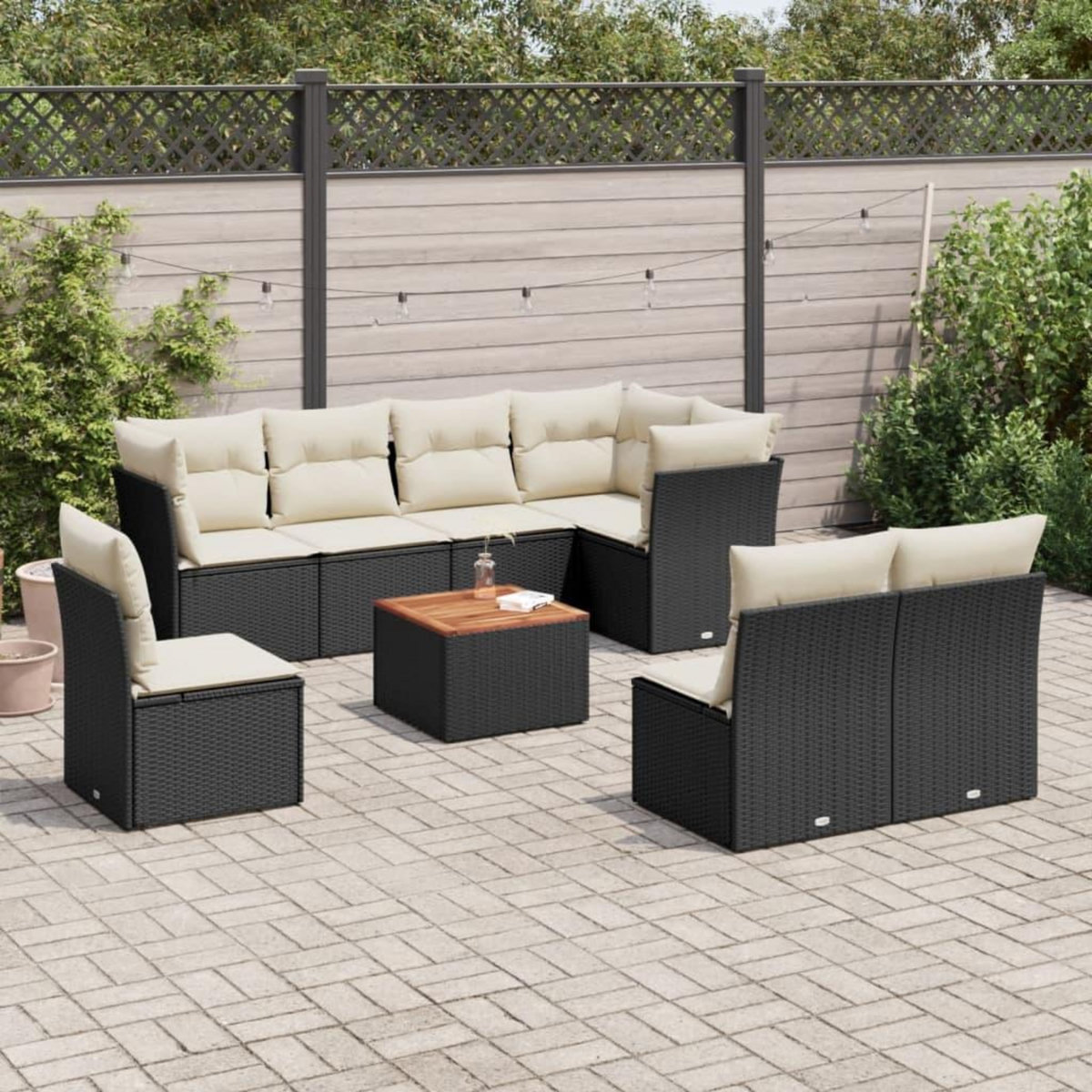VIDAXL Salon de jardin 9 pcs avec coussins noir resine tressee