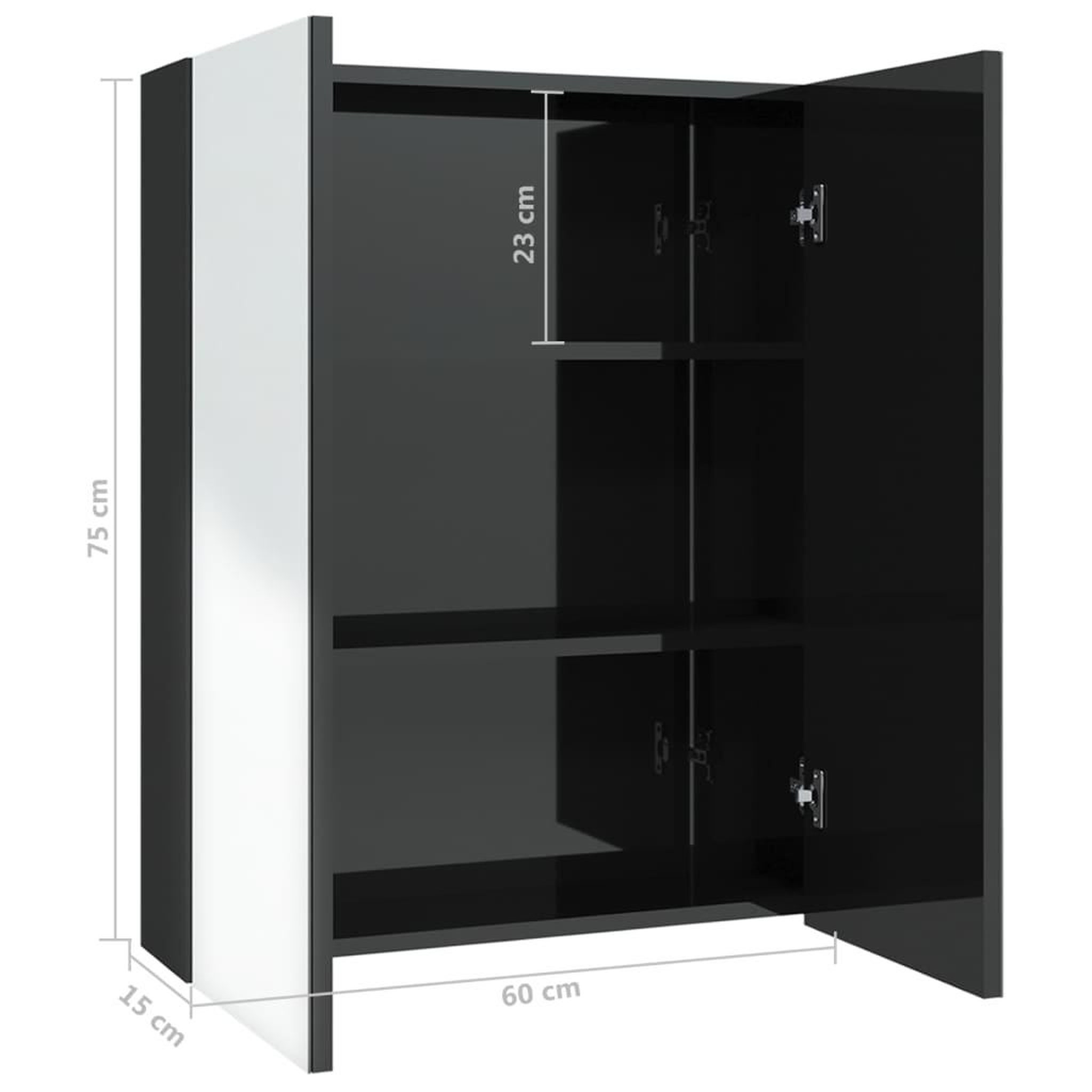 Voir la diapositive 6 : VIDAXL Armoire a miroir de salle de bain 60x15x75 cm MDF Noir brillant