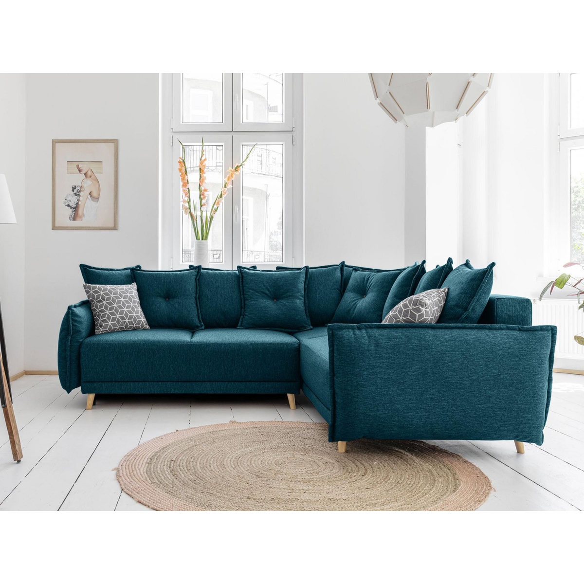 BEST MOBILIER Lena - canapé d'angle convertible - avec coffre - style scandinave - 5 places - droit