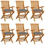VIDAXL Chaises de jardin avec coussins gris lot de 6 Bois teck massif