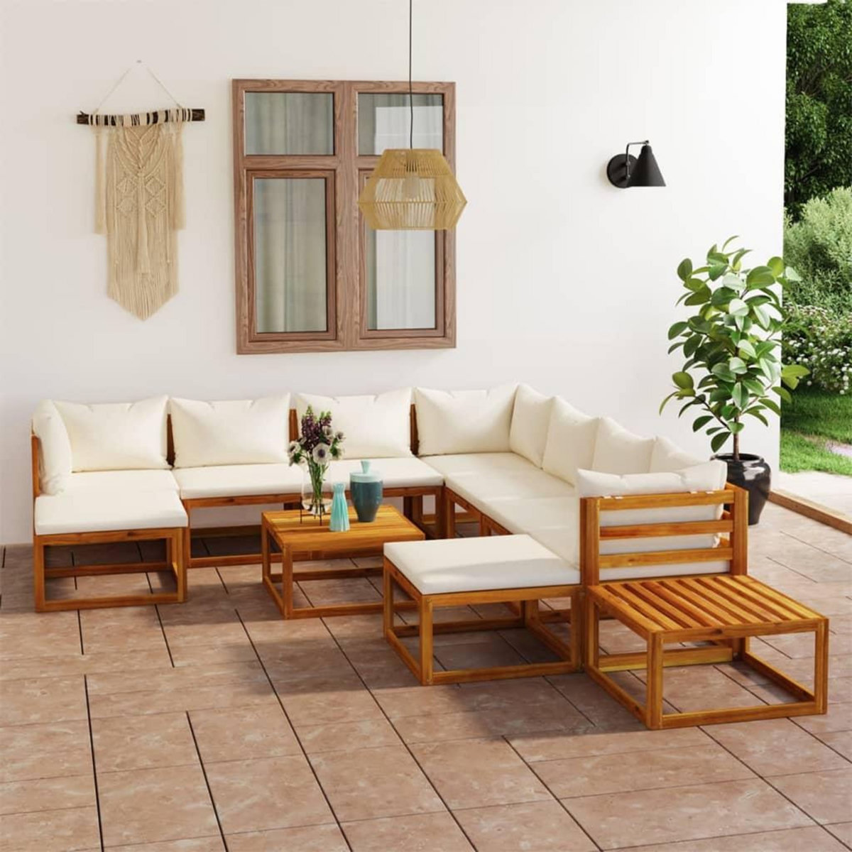 VIDAXL Salon de jardin 12 pcs avec coussin Creme Bois d'acacia solide