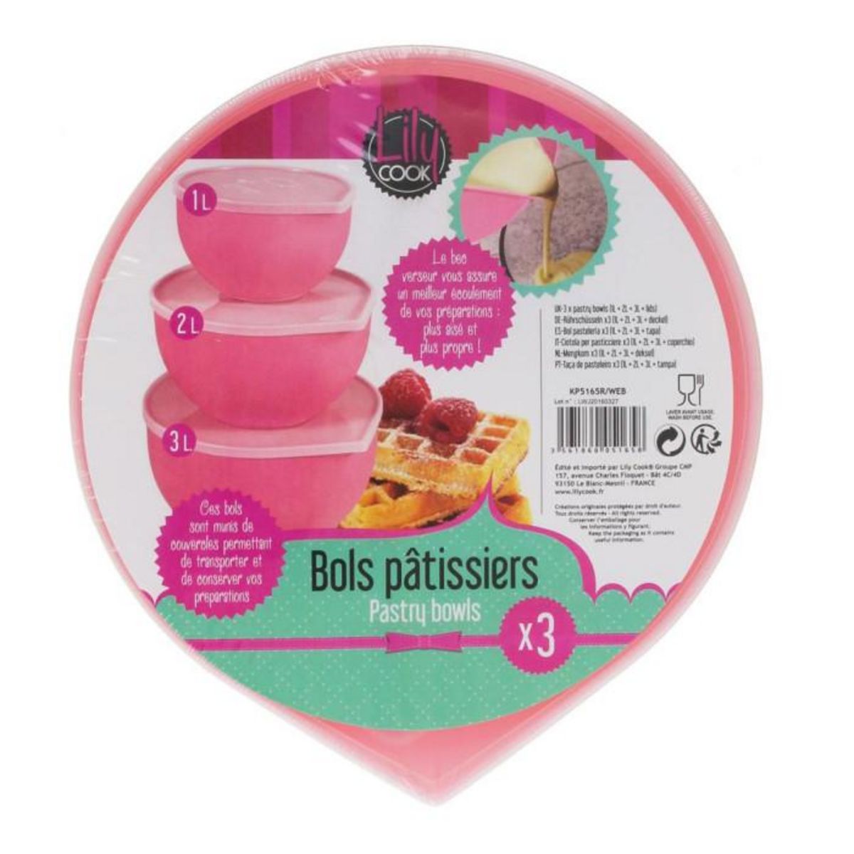 Paris Prix Lot de 3 Bols Pâtissiers  Couvercles  24cm Rose