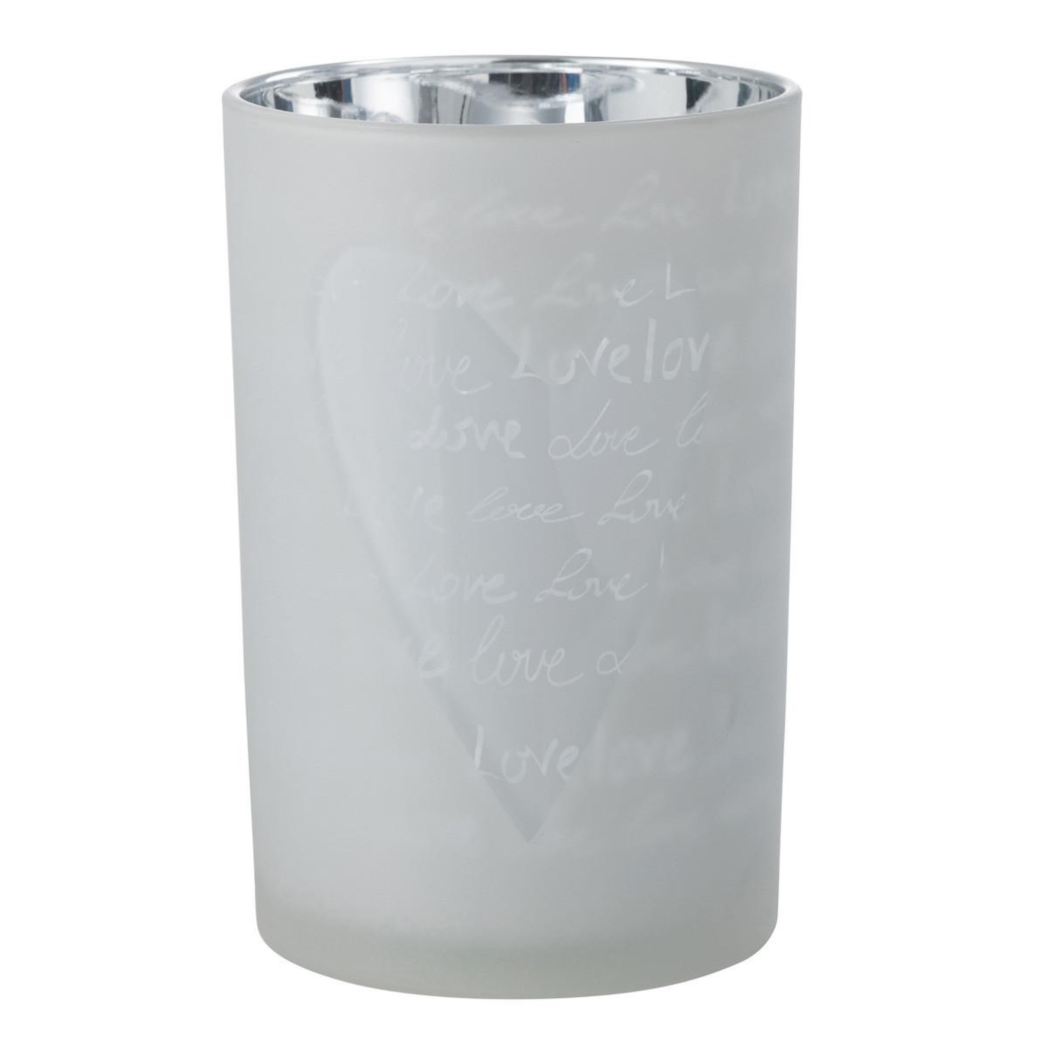 Voir la diapositive 1 : J-LINE Photophore en verre  love  18cm blanc