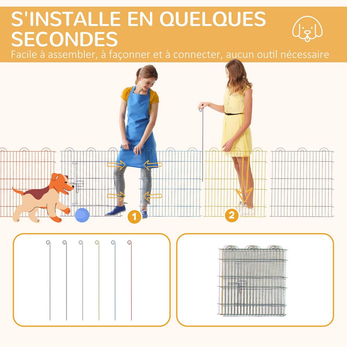 PAWHUT Parc enclos modulable pour chien animaux porte verrouillable 6 panneaux dim. panneau 59L x 60H cm métal multicolore