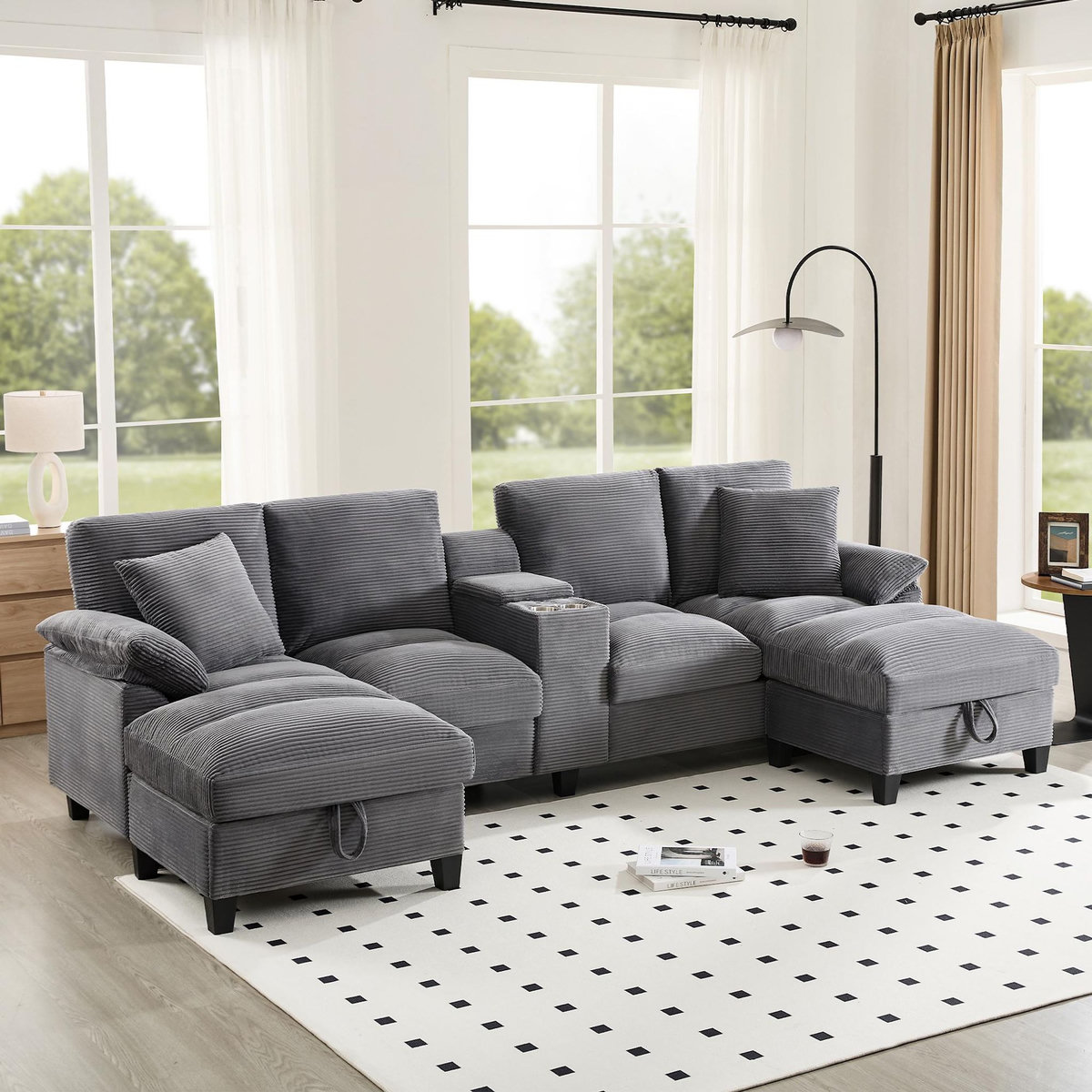 MERAX Canapé d'angle panoramique fixe 4 places tissu