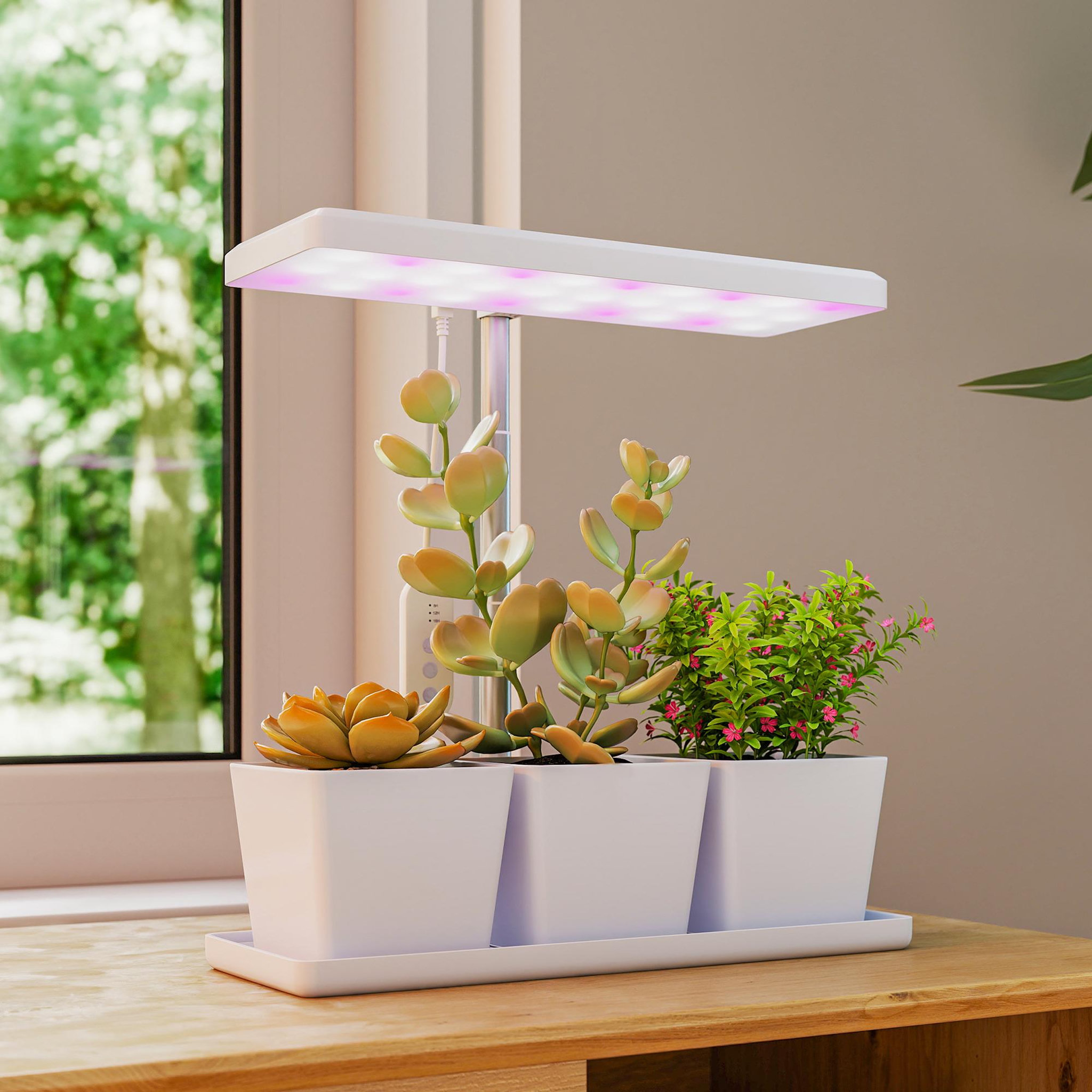 Voir la diapositive 2 : OUTSUNNY Lampe de croissance LED à spectre complet avec 3 pots - timer, hauteur, luminosité réglable - blanc
