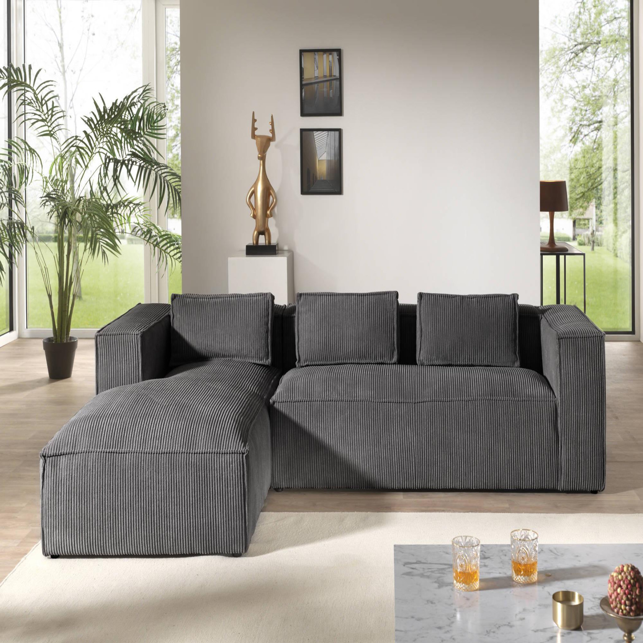 Voir la diapositive 5 : LISA DESIGN Stella - canapé d'angle - en velours côtelé - 4 places -style contemporain - gauche