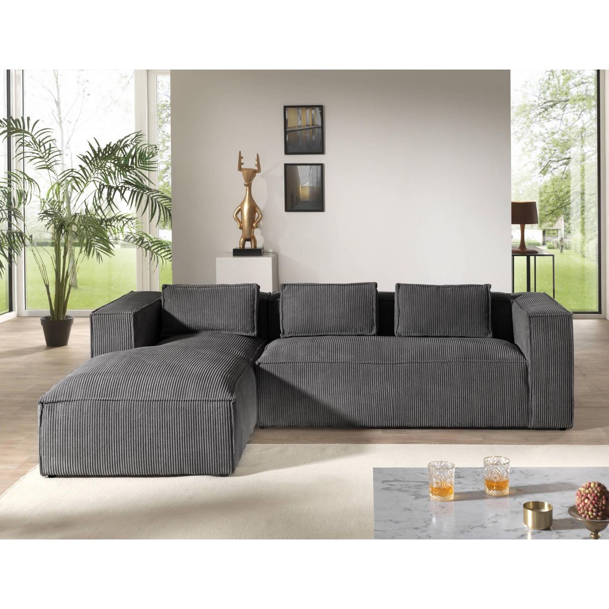 LISA DESIGN Stella - canapé d'angle - en velours côtelé - 4 places -style contemporain - gauche