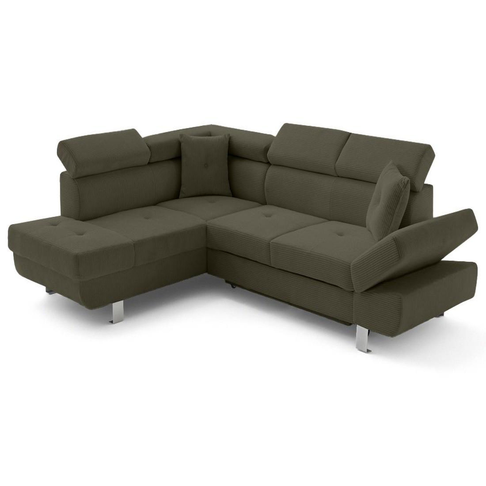 Voir la diapositive 2 : BEST MOBILIER Lisbona - canapé d'angle gauche 5 places convertible avec têtières en velours côtelé