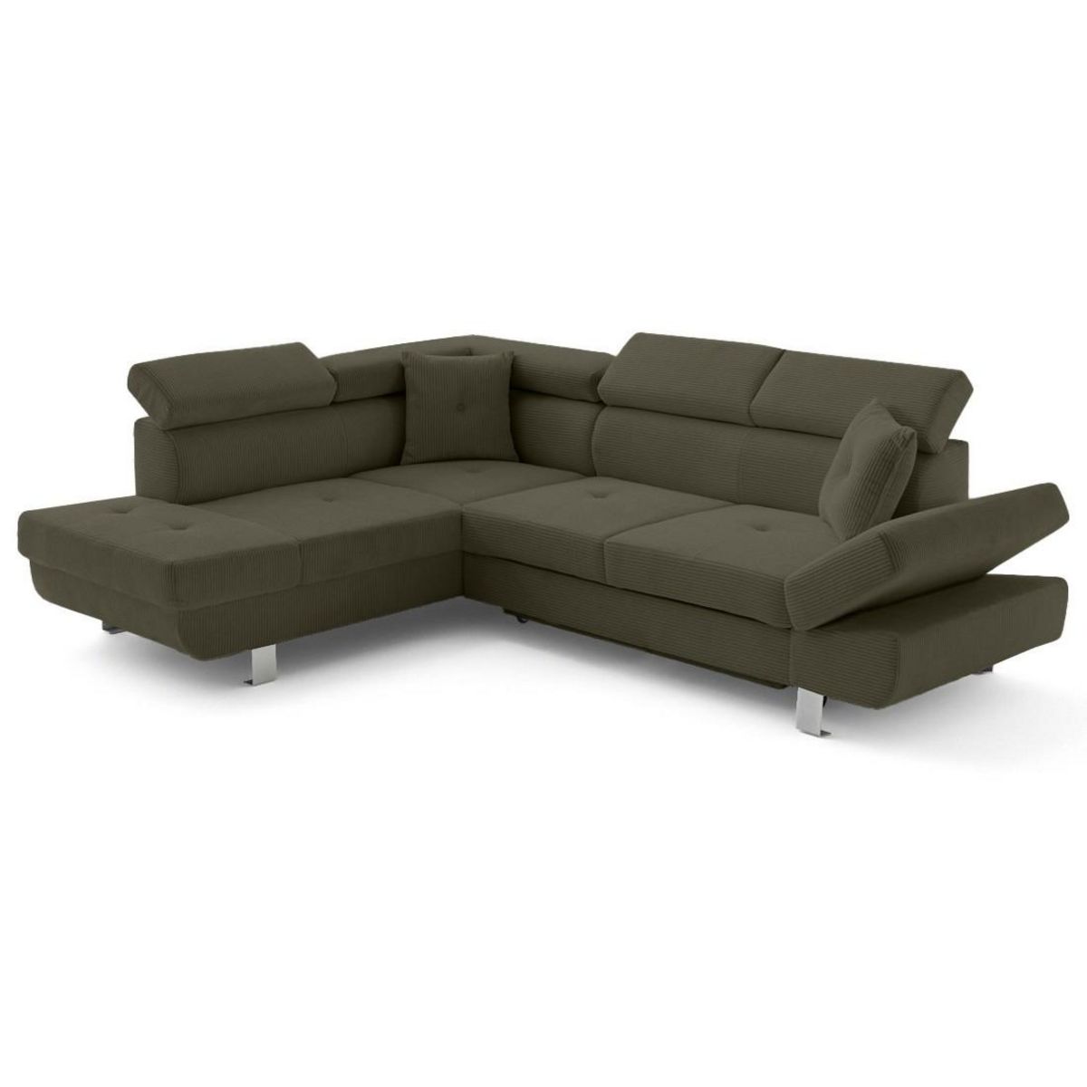 BEST MOBILIER Lisbona - canapé d'angle gauche 5 places convertible avec têtières en velours côtelé