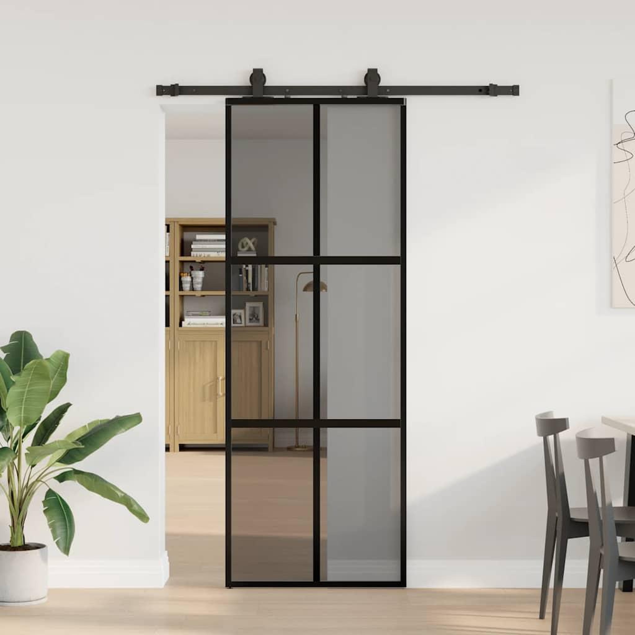 VIDAXL Porte coulissante kit quincaillerie noir 76x205 cm verre trempe