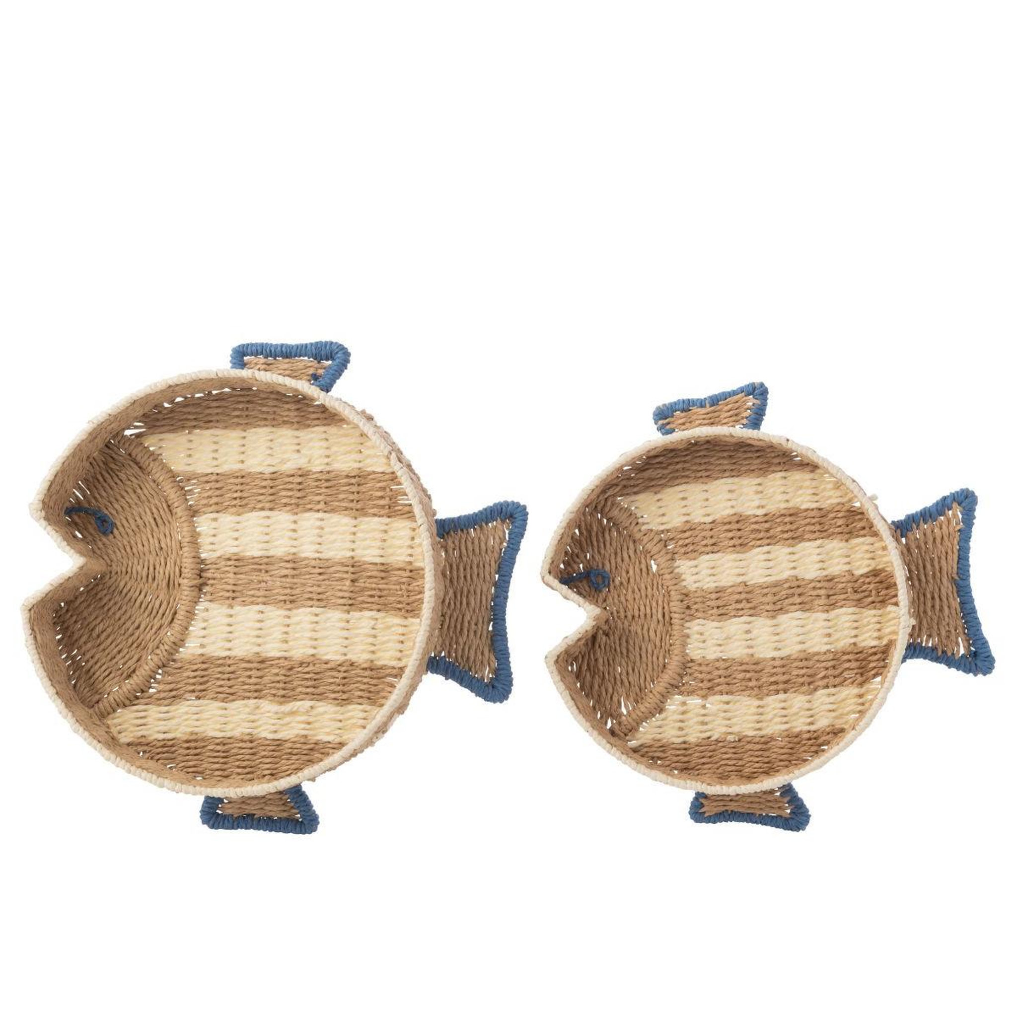 Voir la diapositive 2 : J-LINE Lot de 2 plateaux déco  poissons  43cm naturel & bleu