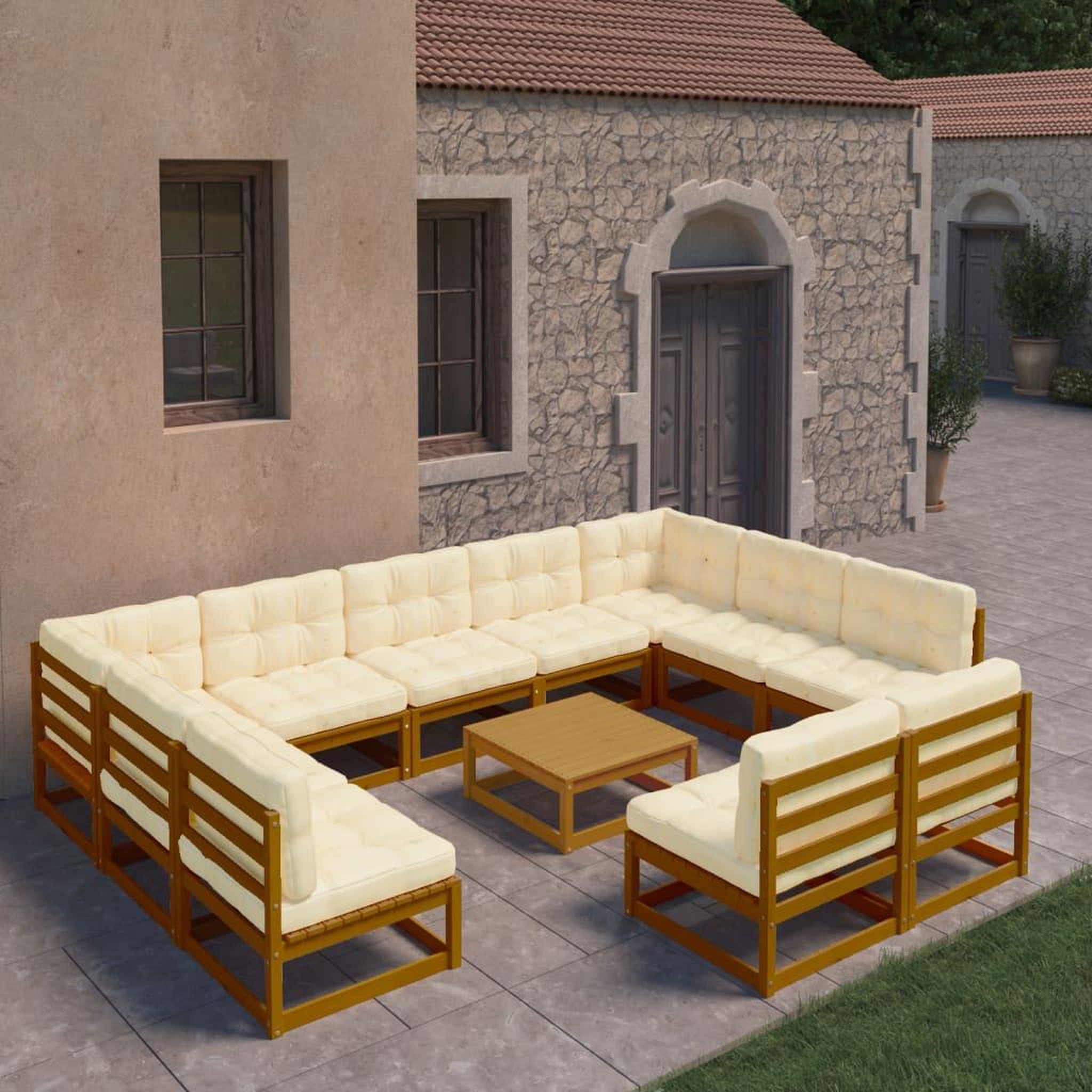 Voir la diapositive 1 : VIDAXL Salon de jardin 12 pcs avec coussins marron miel bois de pin