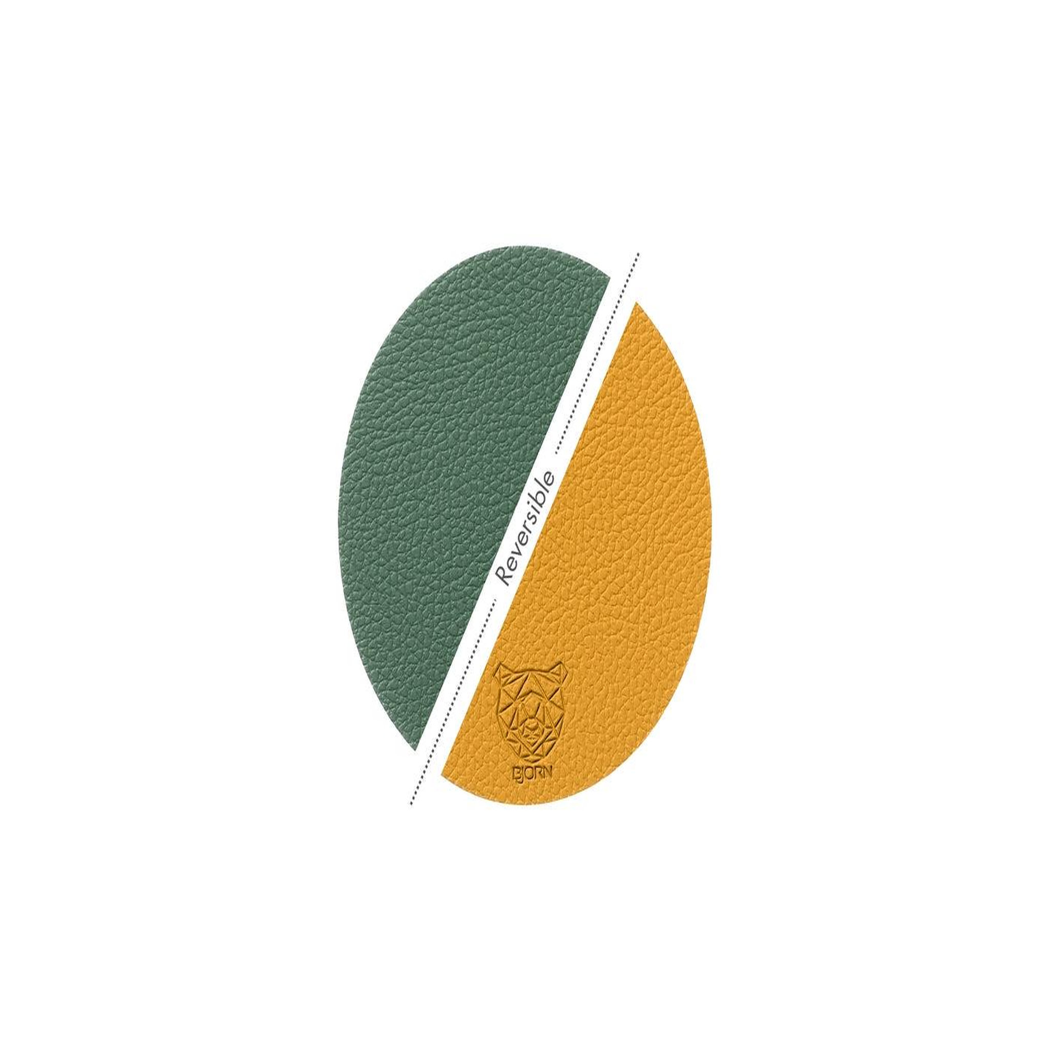 Voir la diapositive 3 : BJORN Sous-verre rond réversible - 6 pièces - cuir recyclé jaune moutarde et vert sapin