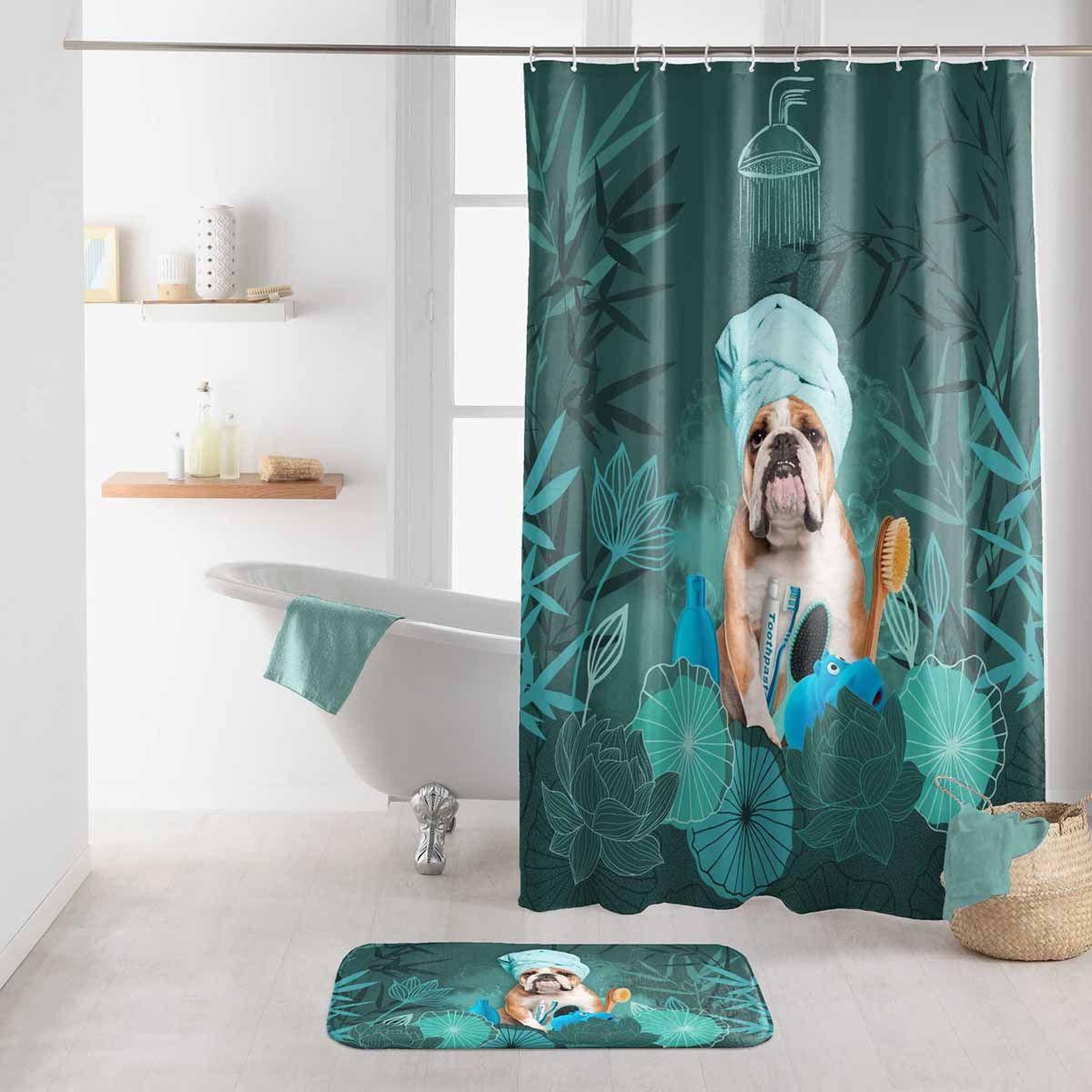 Douceur d'Intérieur Rideau de douche  doggy zen  180x200cm vert