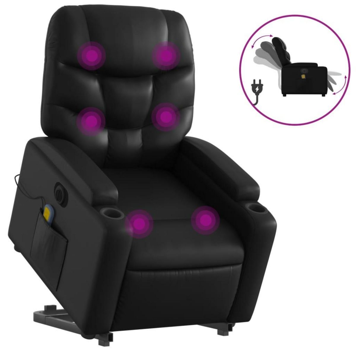 VIDAXL Fauteuil inclinable de massage electrique noir similicuir