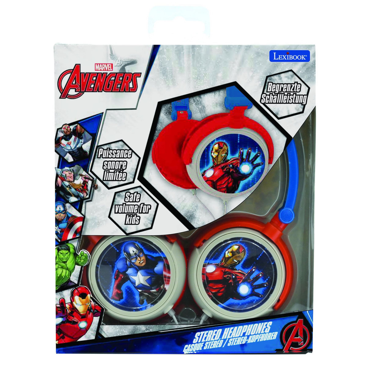 Lexibook Casque stéréo filaire pliable Avengers avec limitation de volume d'écoute