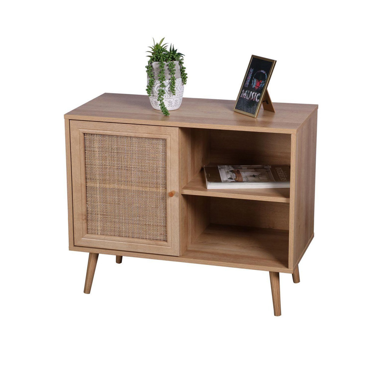 TOILINUX Commode 1 porte Bali en cannage et panneaux de particules