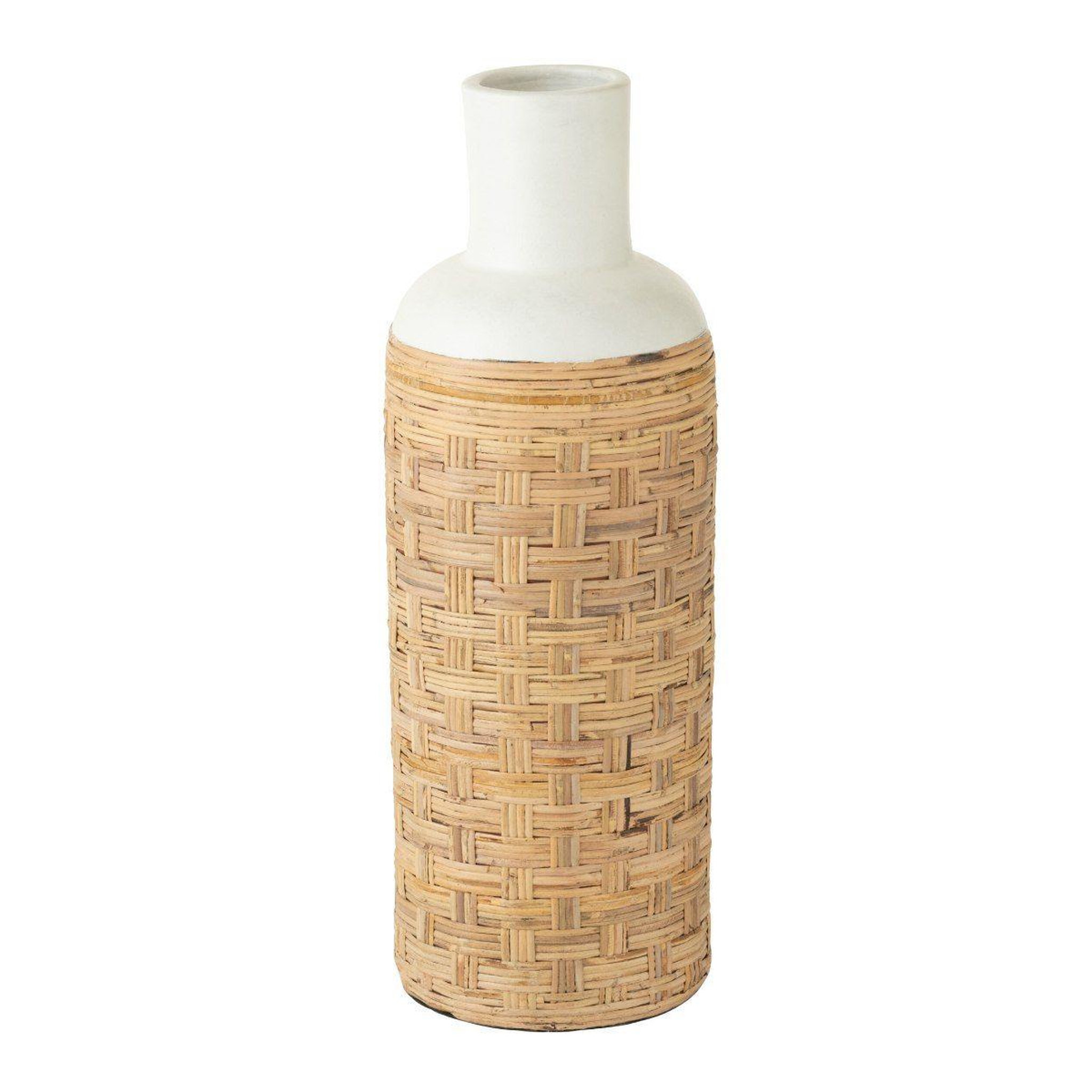 J-LINE Vase déco avec tissage rotin  bali  75cm blanc & naturel