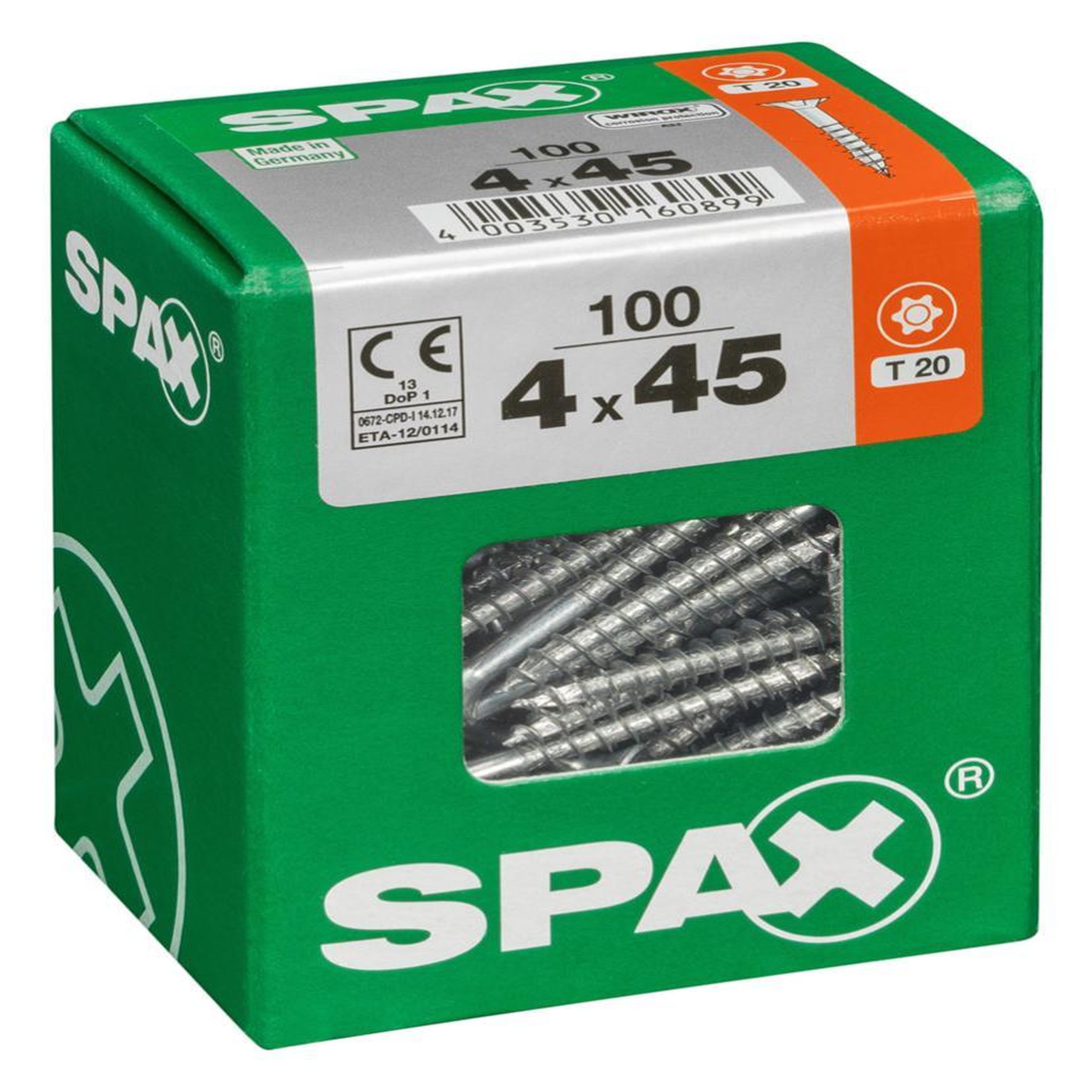 CENTRALE BRICO Lot de 100 vis acier tête fraisée torx SPAX, Diam.4 mm x L.45 mm
