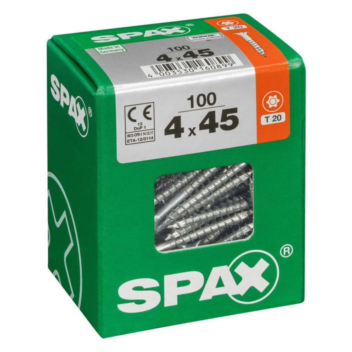 CENTRALE BRICO Lot de 100 vis acier tête fraisée torx SPAX, Diam.4 mm x L.45 mm