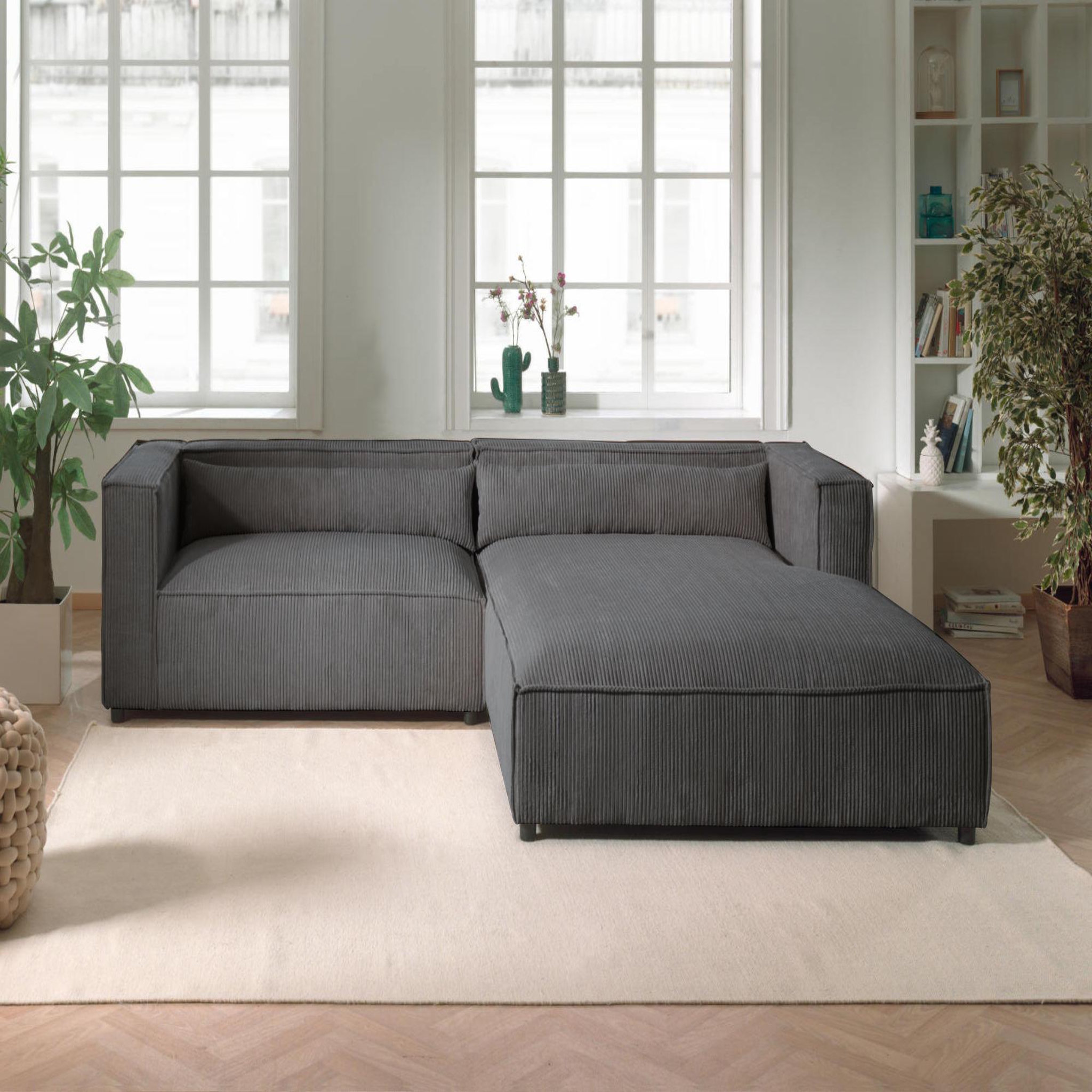 Voir la diapositive 5 : BEST MOBILIER Ela - canapé d'angle droit 4 places - en velours côtelé - style contemporain