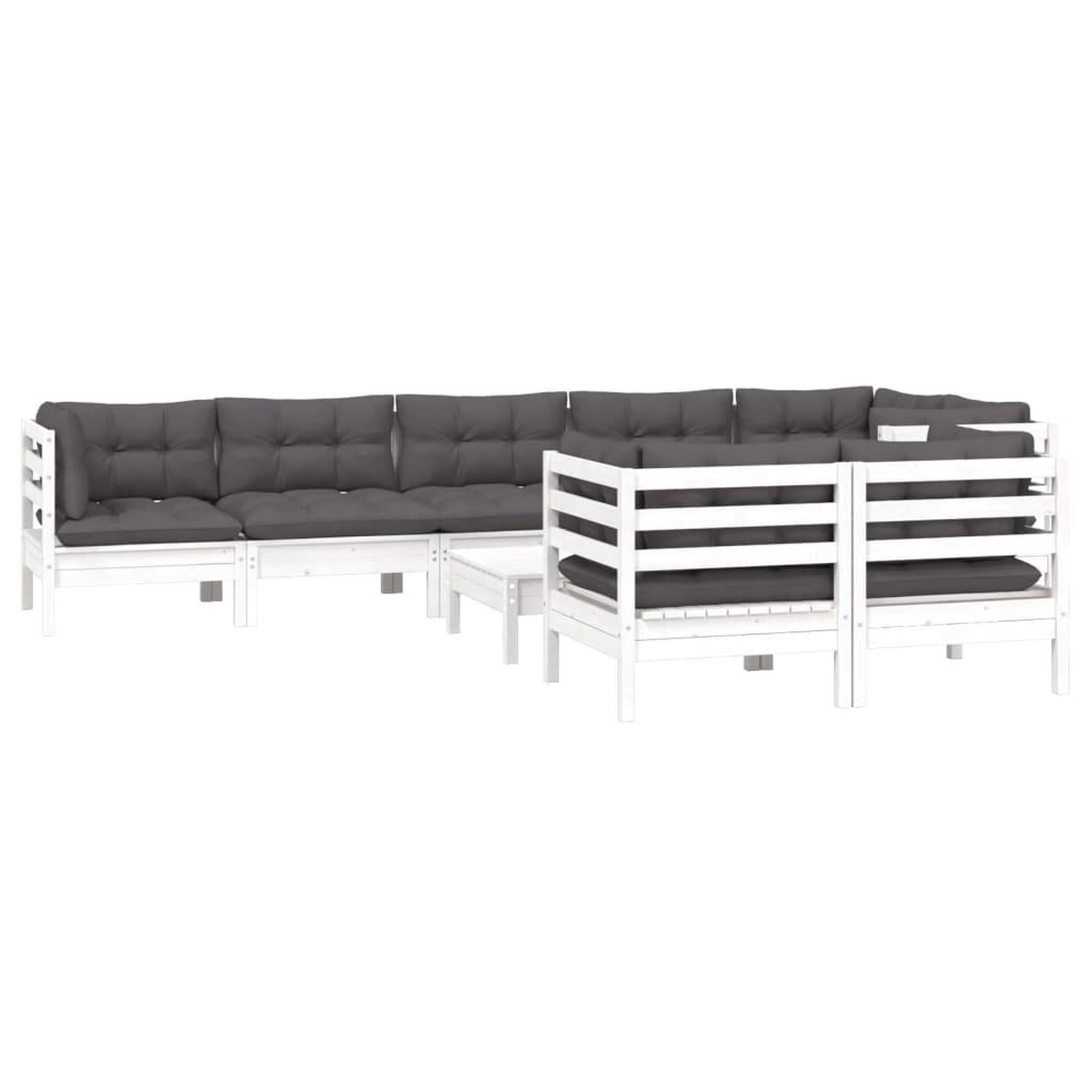 Voir la diapositive 3 : VIDAXL Salon de jardin 9 pcs avec coussins blanc bois de pin massif